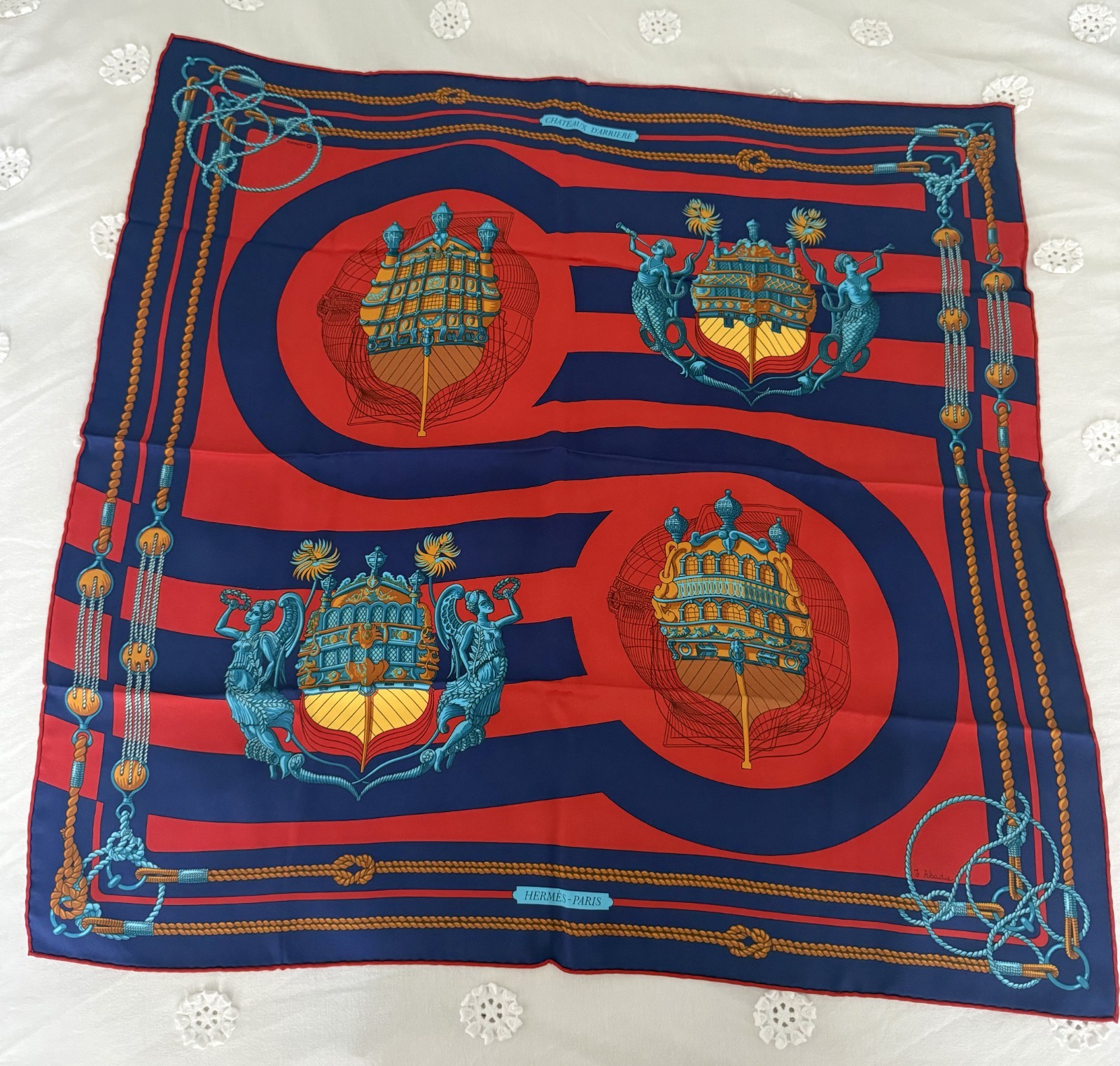 Vintage Hermes silk scarf carre 70 - Nautical 26x26 inches