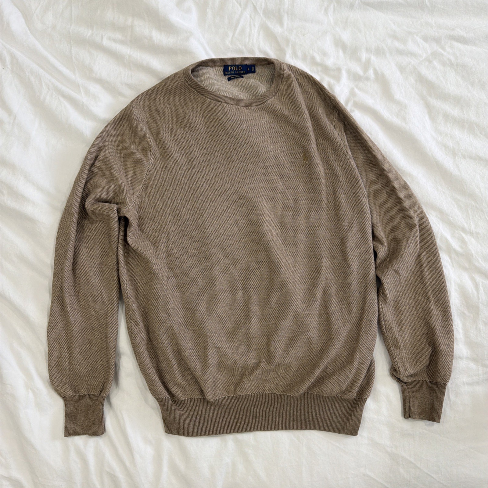 POLO RALPH LAUREN Sweater Mens Large Tan Pima Cotton Knit Long Sleeve POLO RALPH LAUREN Sweater Mens Large Tan Pima Cotton Knit Long Sleeve