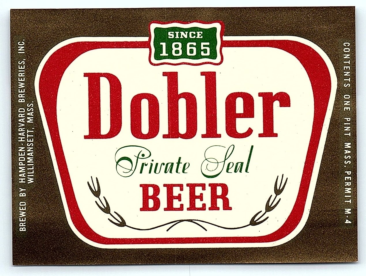 Vintage Dobler Private Seal Beer Label Hampden-Harvard Vintage Dobler Private Seal Beer Label Hampden-Harvard