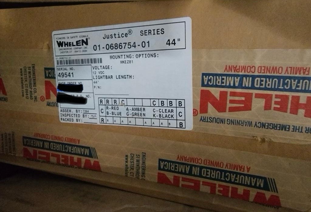 Whelen 01-0686754-01 Custom 44” Lamp Assembly – New – OEM
