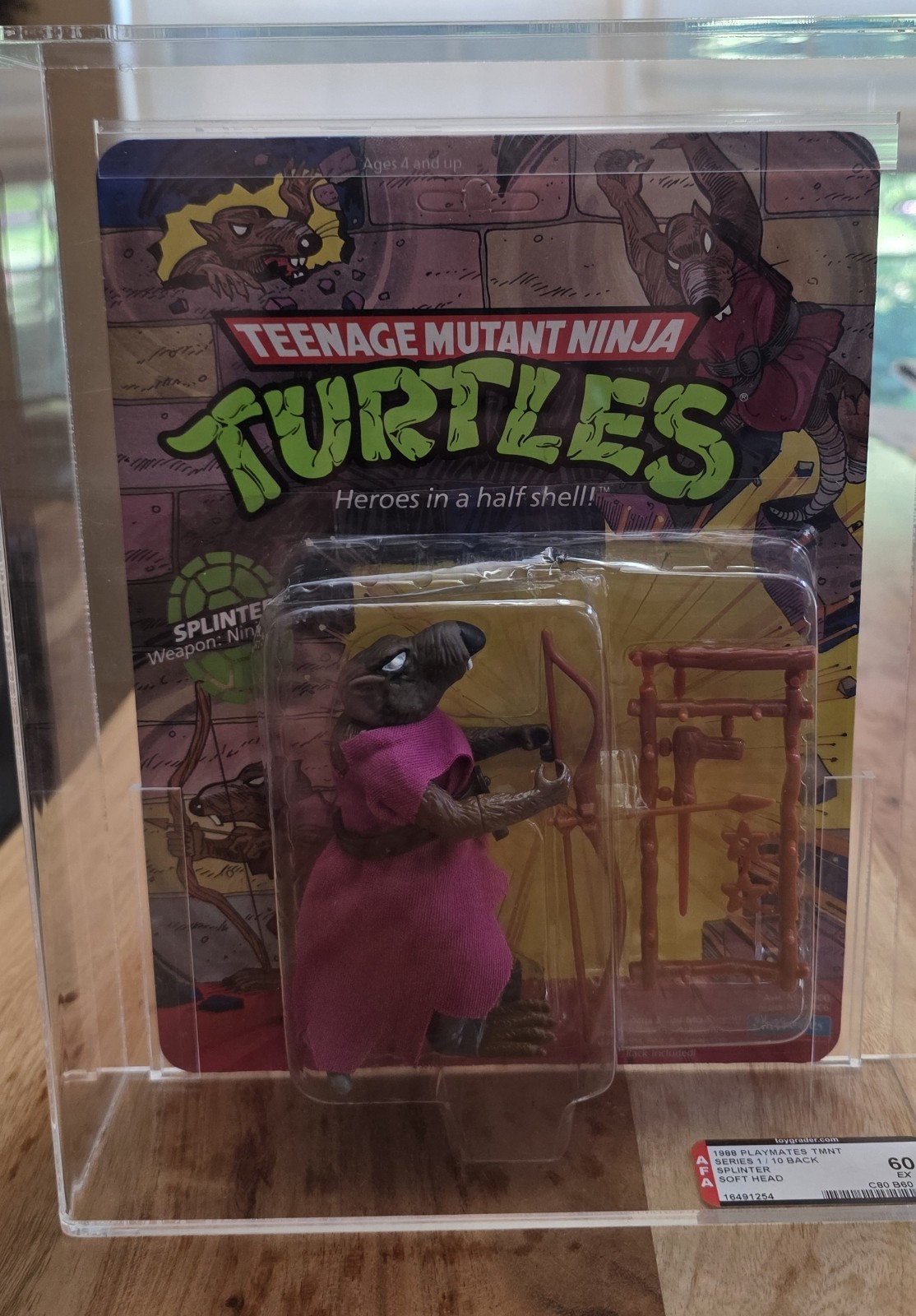 VINTAGE 1988 TMNT SPLINTER MOC — AFA 60 EX — UNPUNCHED 10-BACK SOFT HEAD 10 back