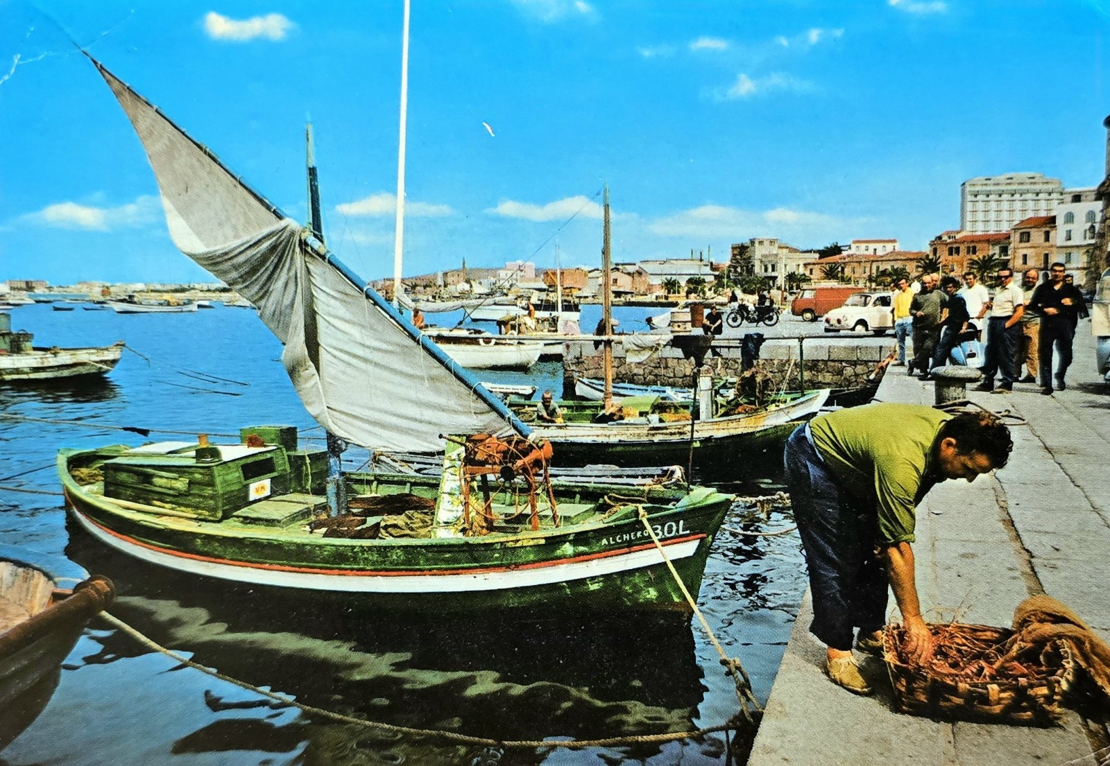 Alghero Porto Conte Sardinia 1976 fisherman boat sayler old card pc cpa postcard