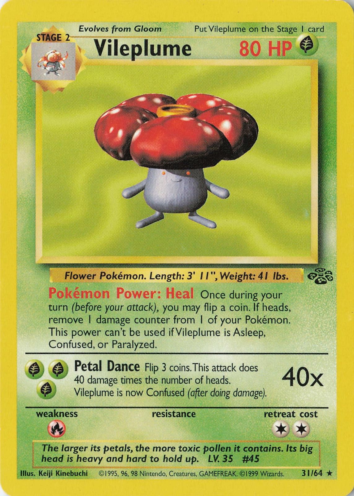 VILEPLUME 31/64 RARE JUNGLE POKEMON UNLIMITED HEAVILY PLAYED VILEPLUME 31/64 RARE JUNGLE POKEMON UNLIMITED HEAVILY PLAYED