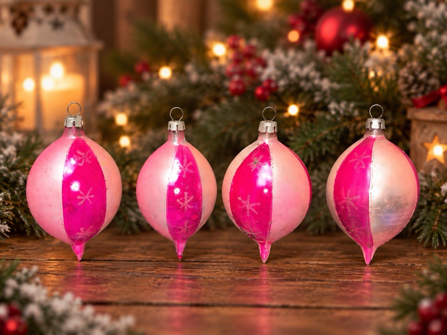Vintage Poland Glass Christmas Ornaments Pink Teardrop Ball 3\
