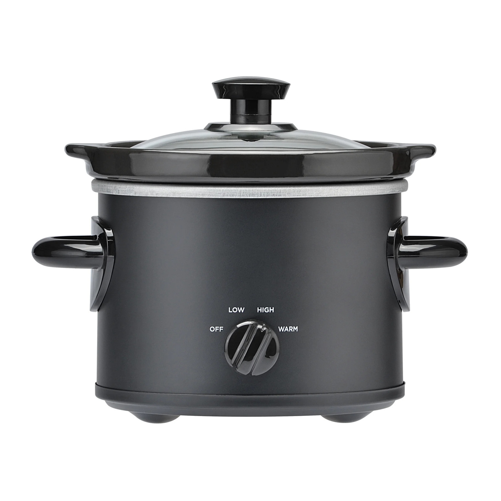 Mainstays 2Qt Round Slow Cooker Matte Black - Glass Lid Compact Stews Soups