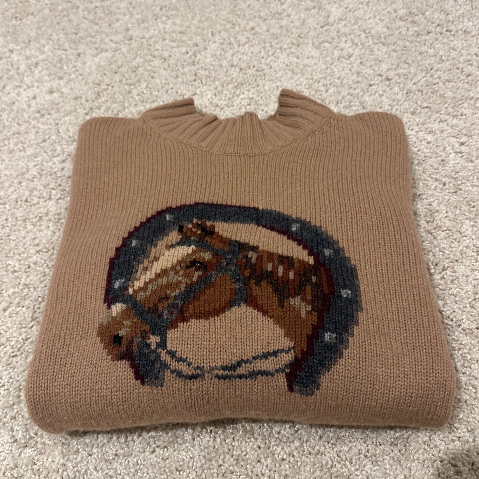 Ralph Lauren Size Large Equestrian Horse Horseshoe 100% Lambswool Sweater READ