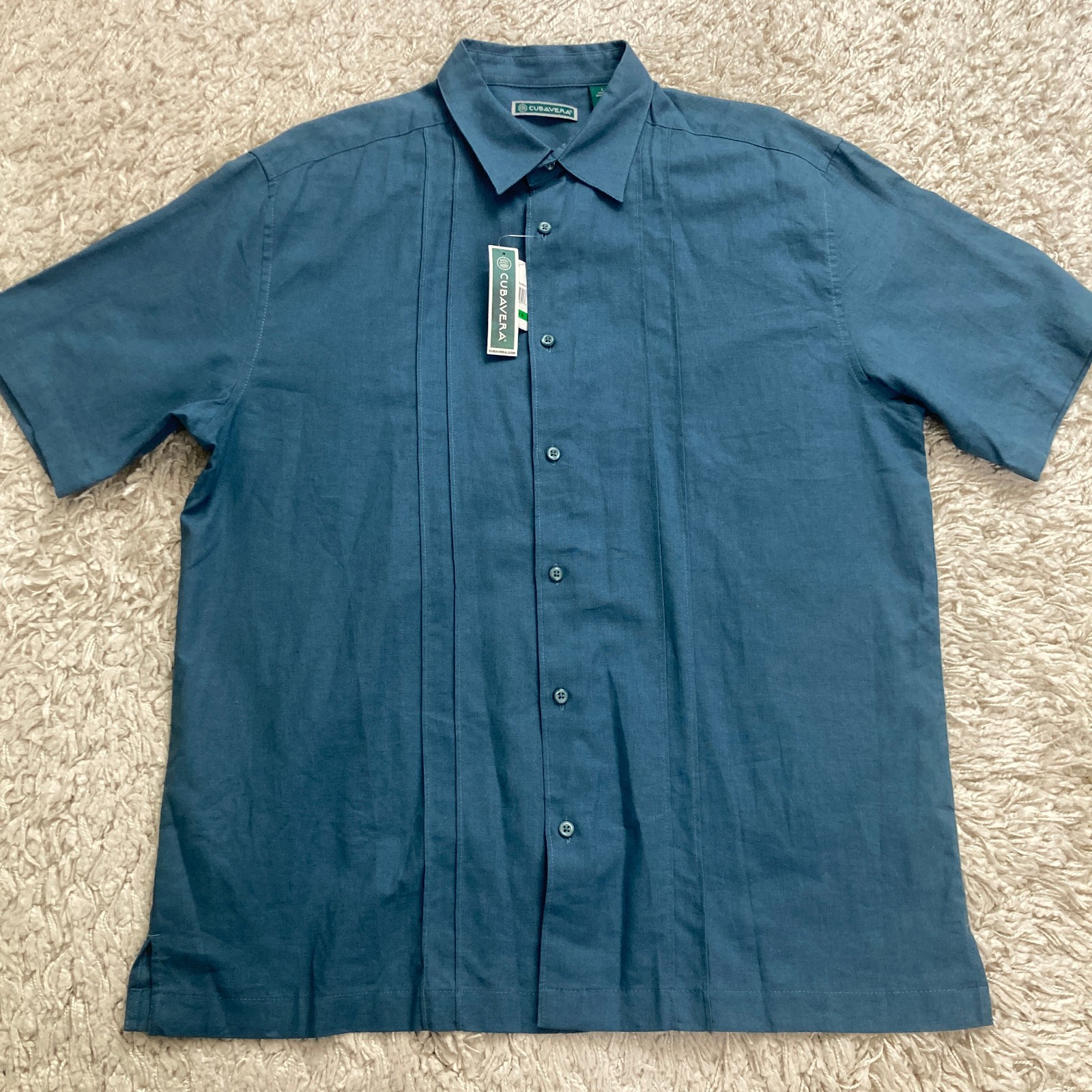 NWT Cubavera Shirt Mens Large Linen Blend No Pocket Guayabera Pintuck Button Up