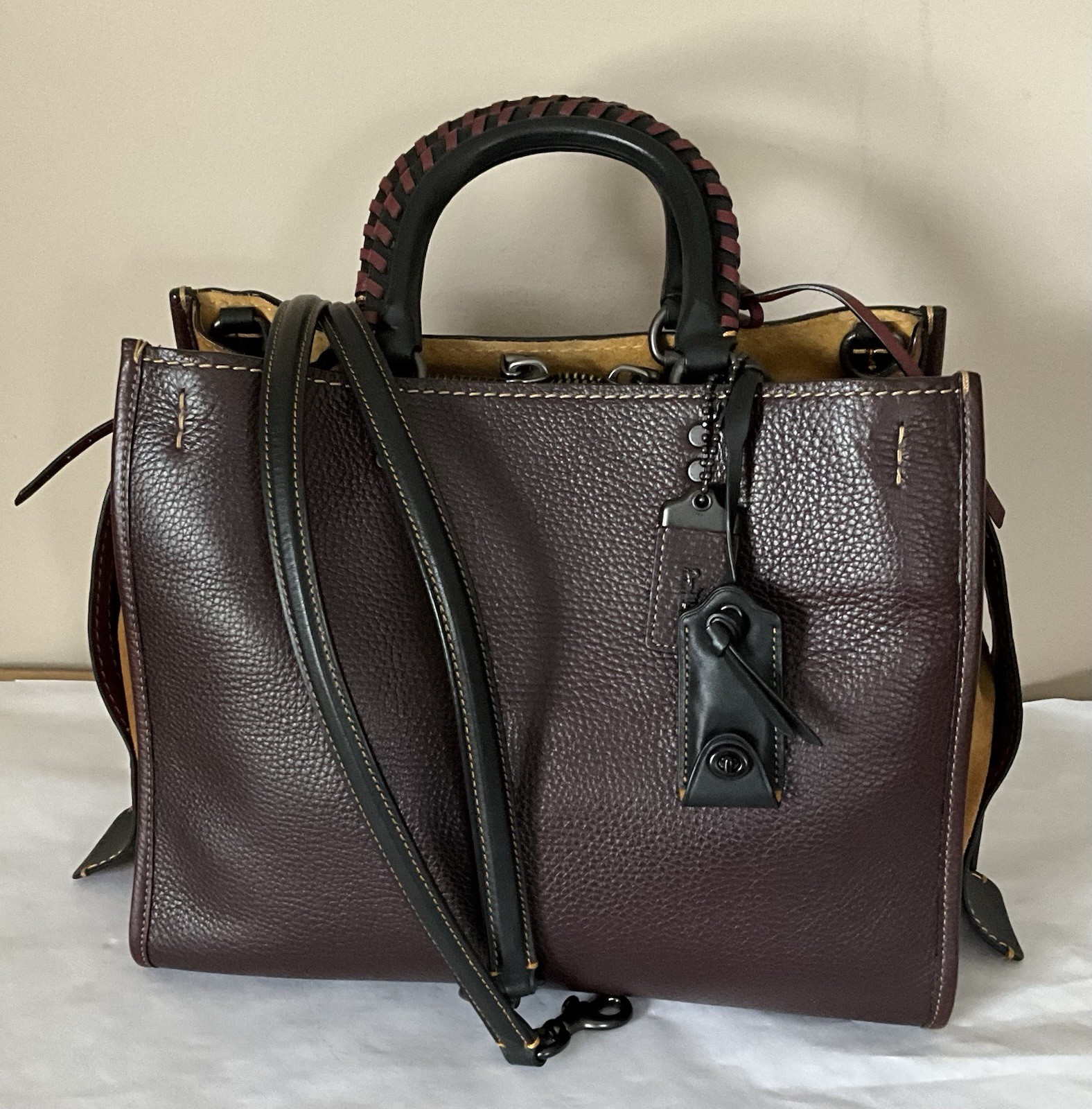 Coach Rogue 30 Handbag Tote Bag Pebble Leather Charm 2way Oxblood #20315 EUC