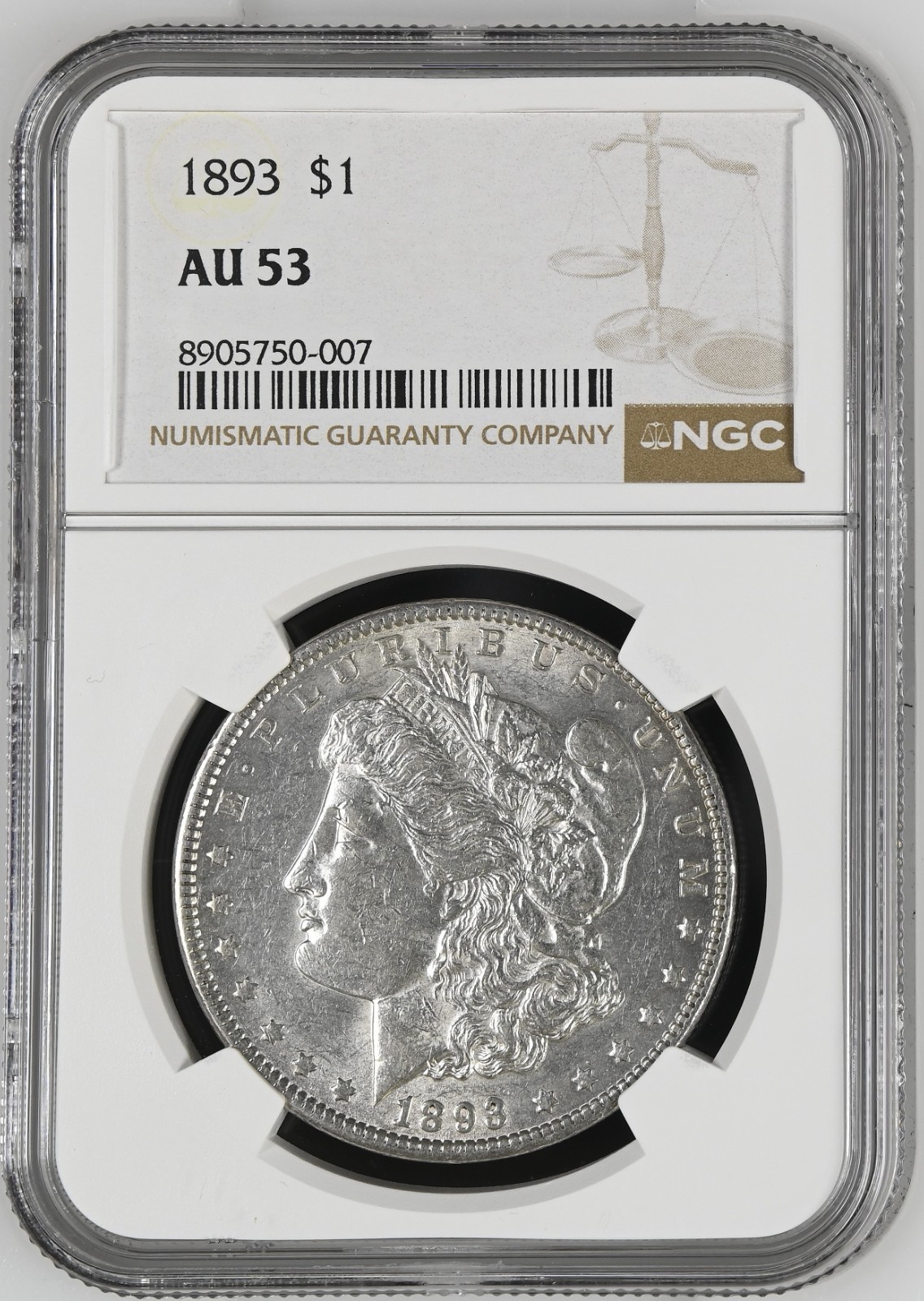 1893 P $1 Morgan Silver Dollar - NGC AU 53 - KEY DATE