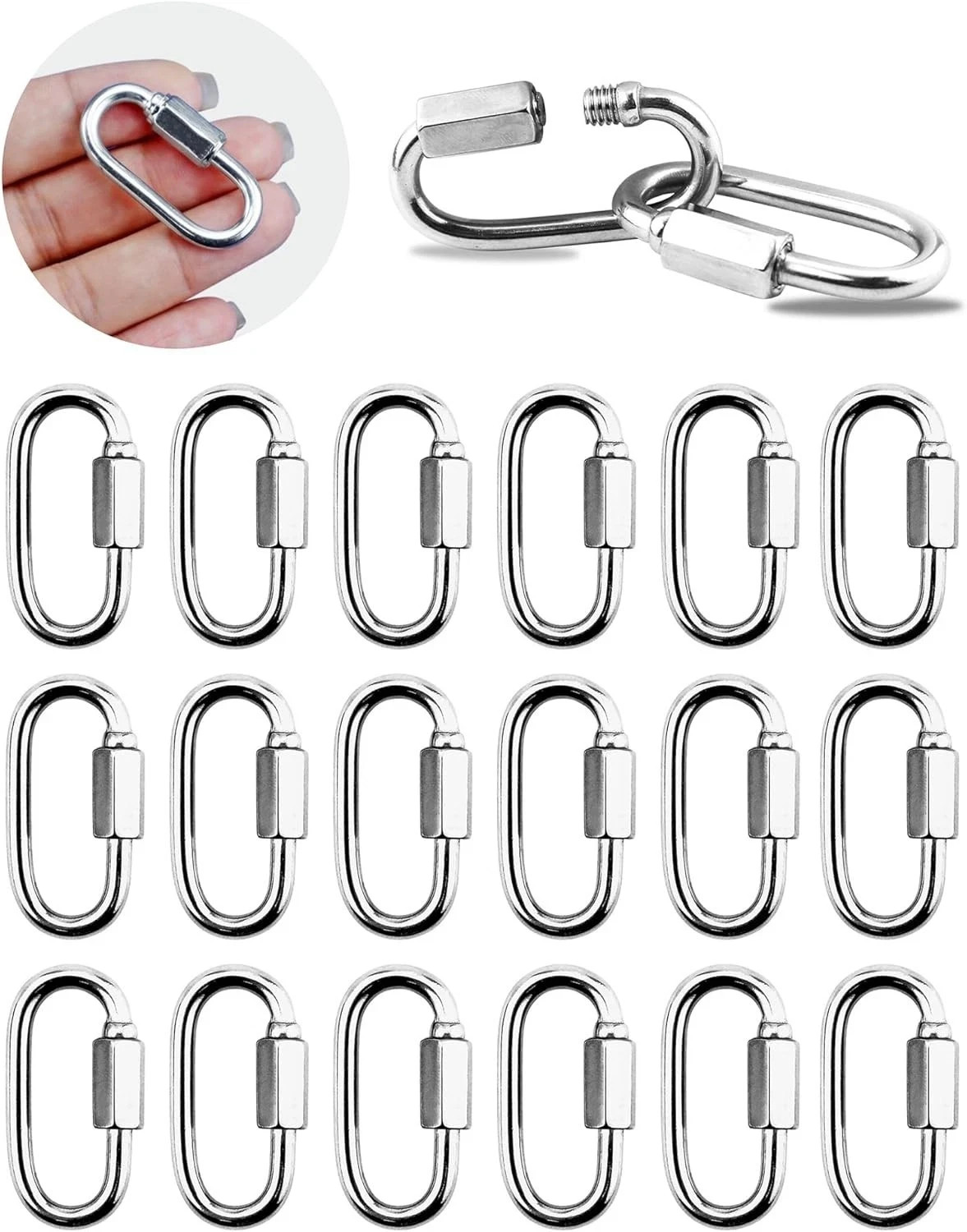 20 Pack 304 Stainless Steel M3.5 Chain Link 1/8 Inch D Shape Locking Quick New 20 Pack 304 Stainless Steel M3.5 Chain Link 1/8 Inch D Shape Locking Quick New