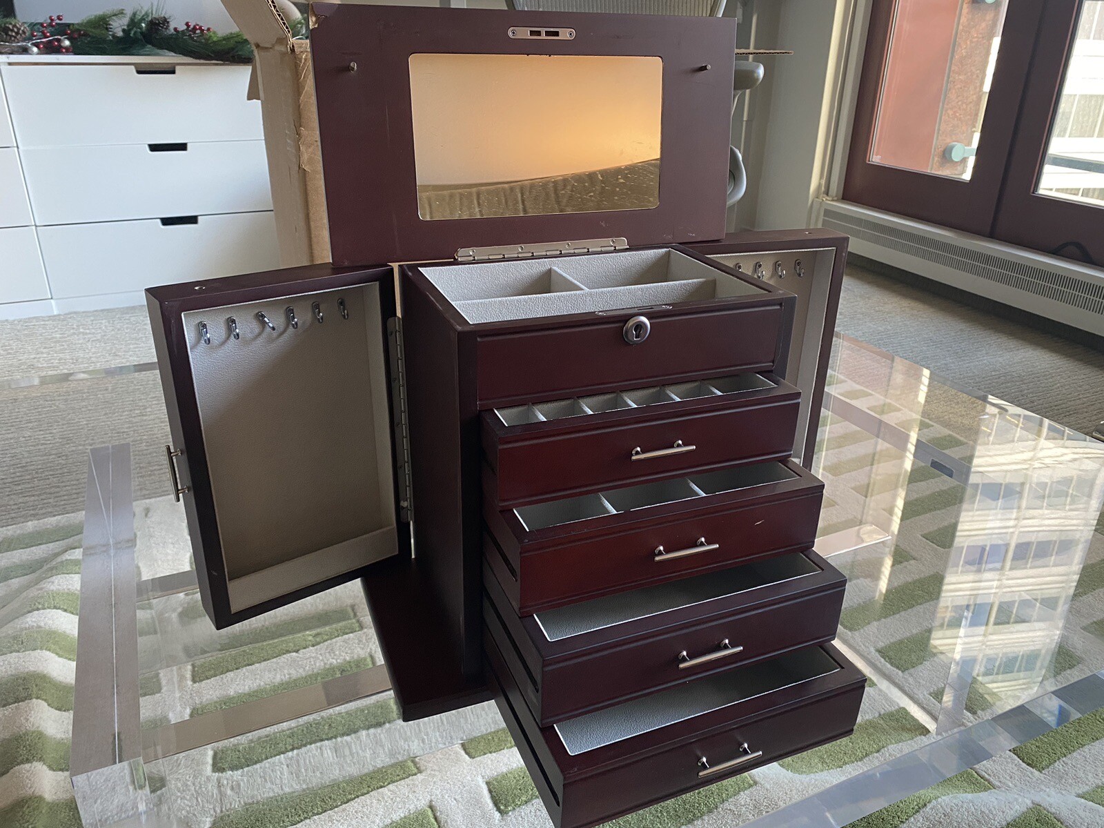 Jere Luxury Matte Mahogany Jewelry Box With Key High End Jere Luxury Matte Mahogany Jewelry Box With Key High End