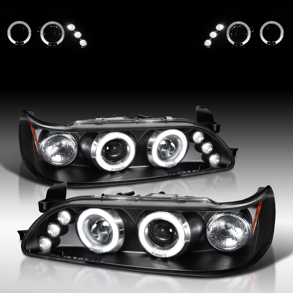 Fit 1993-1997 Toyota Corolla Black LED Halo Projector Headlights Lamp Left+Right
