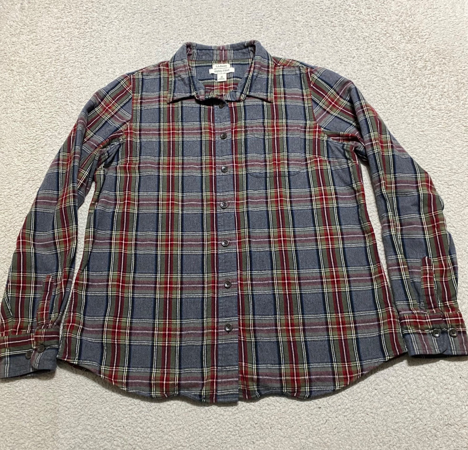L.L. Bean Womens Medium Shirt Multicolor Plaid Flannel Long Sleeve Button Up