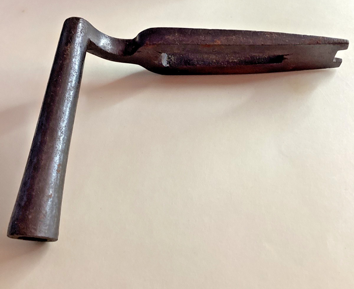 Antique Hand Forged 19thC. Fireman's Bed Key Wrench Stamp. L. WOOD & TW Crans RI