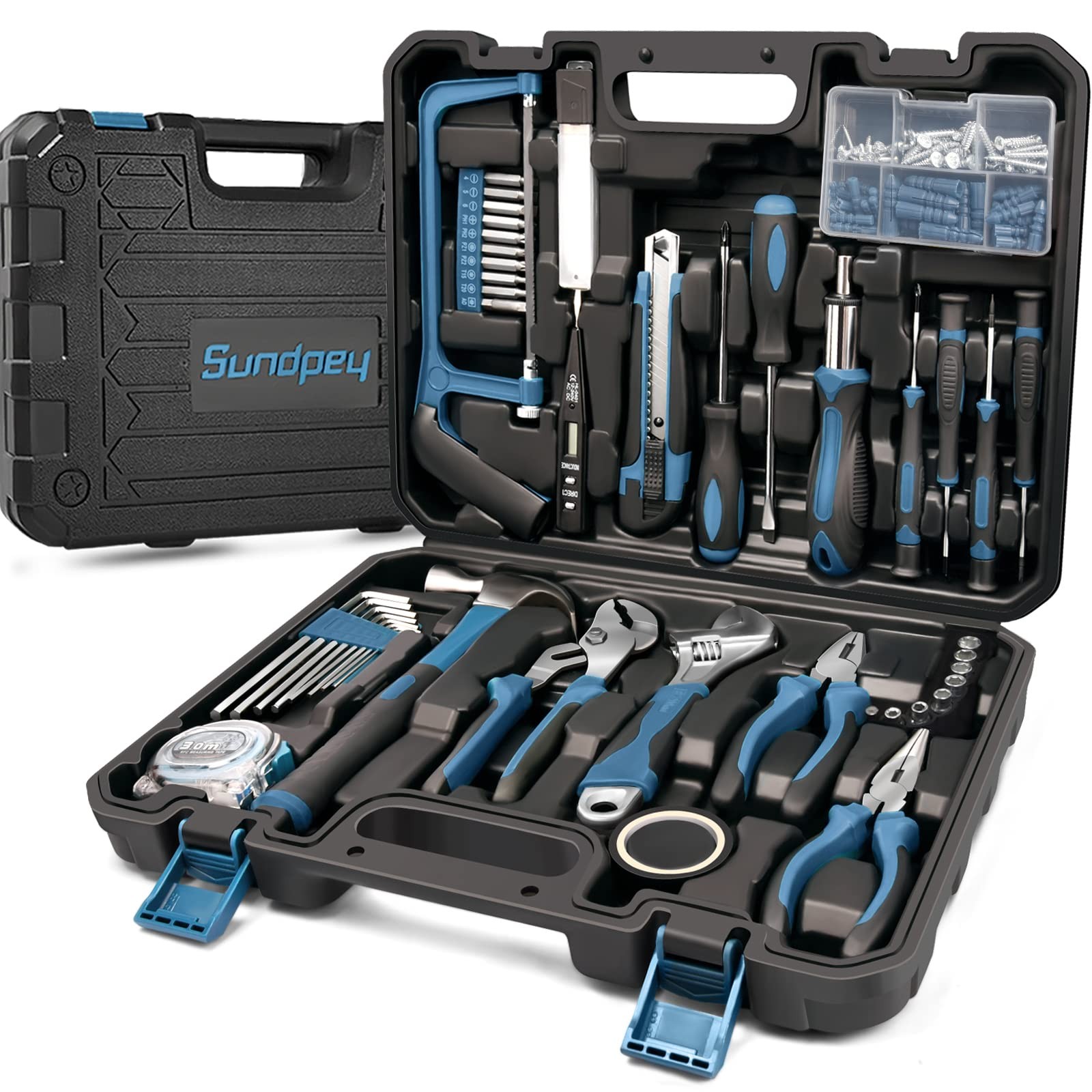 Sundpey 148 Pcs Portable Basic Hand Repair Home Tool Kit Set 130pcs, Blue Sundpey 148 Pcs Portable Basic Hand Repair Home Tool Kit Set 130pcs, Blue