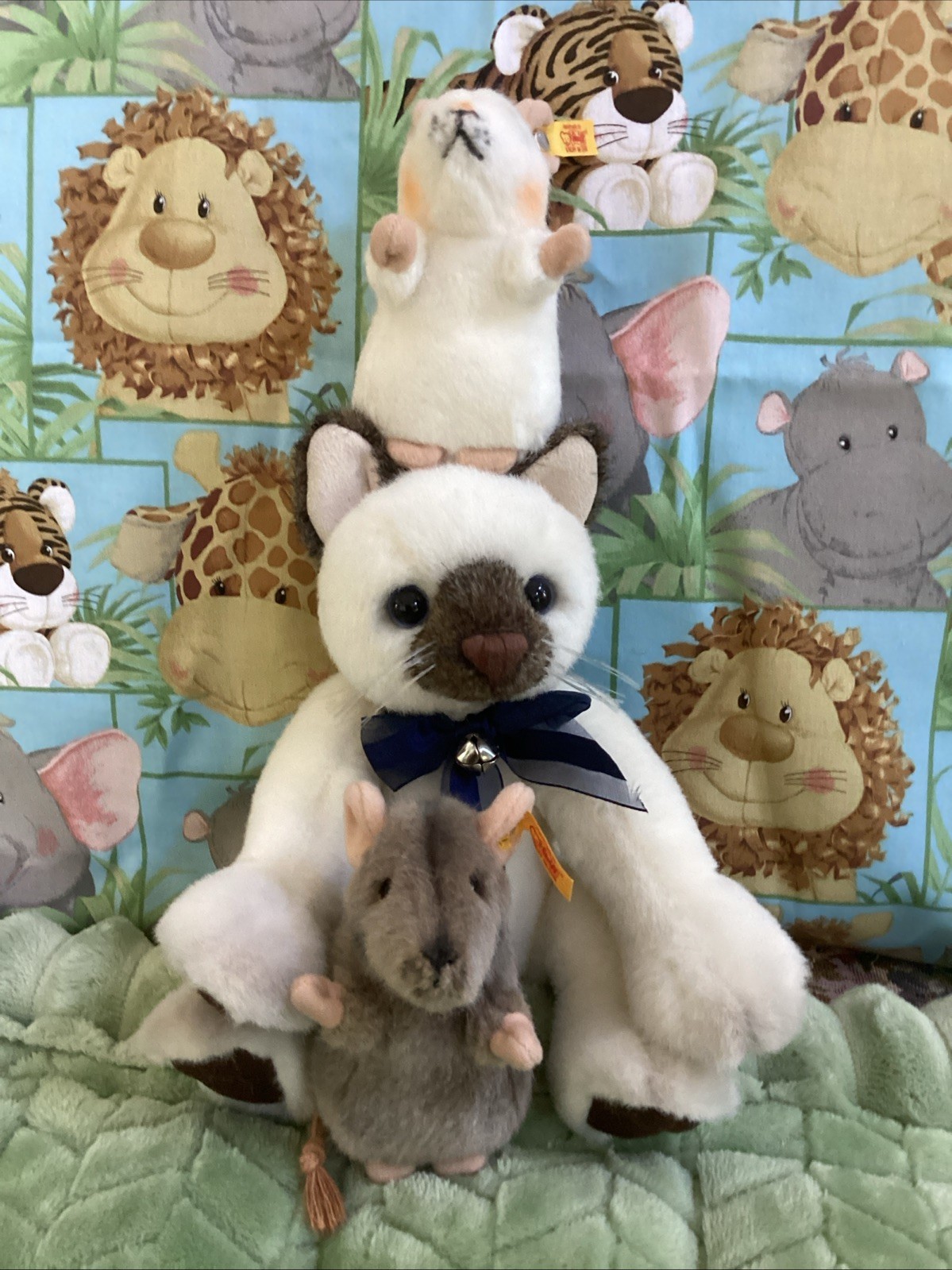 Charlie Bears, Siamese Plush Cat, And Two Steiff Mice Pals