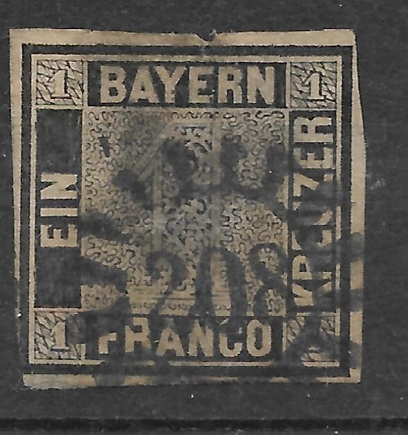 GERMANY BAVARIA Yv# 1 USED with a little thin, forgery
