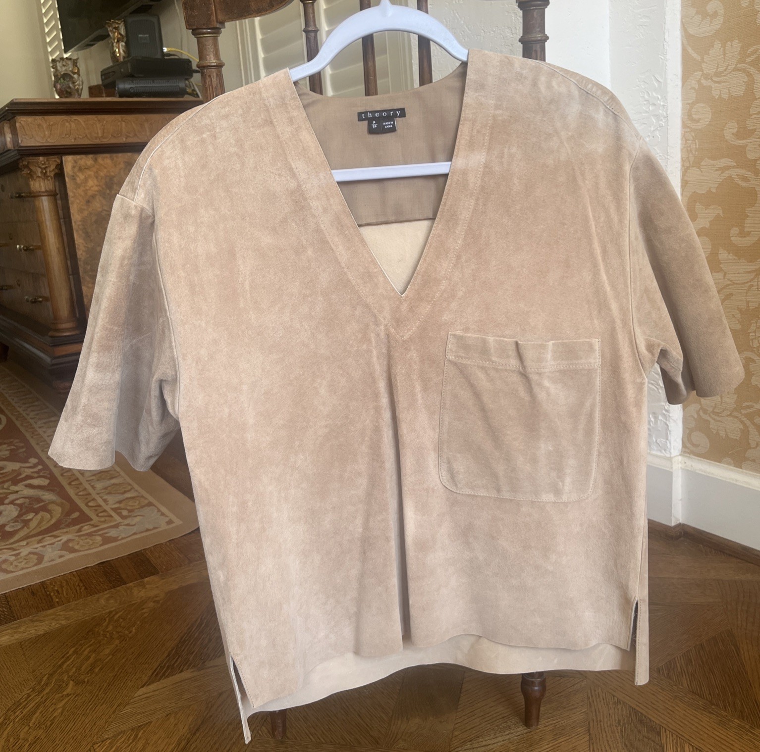 NWOT THEORY 100% Pig Suede Blouse Size P (XS/S) TIMELESS