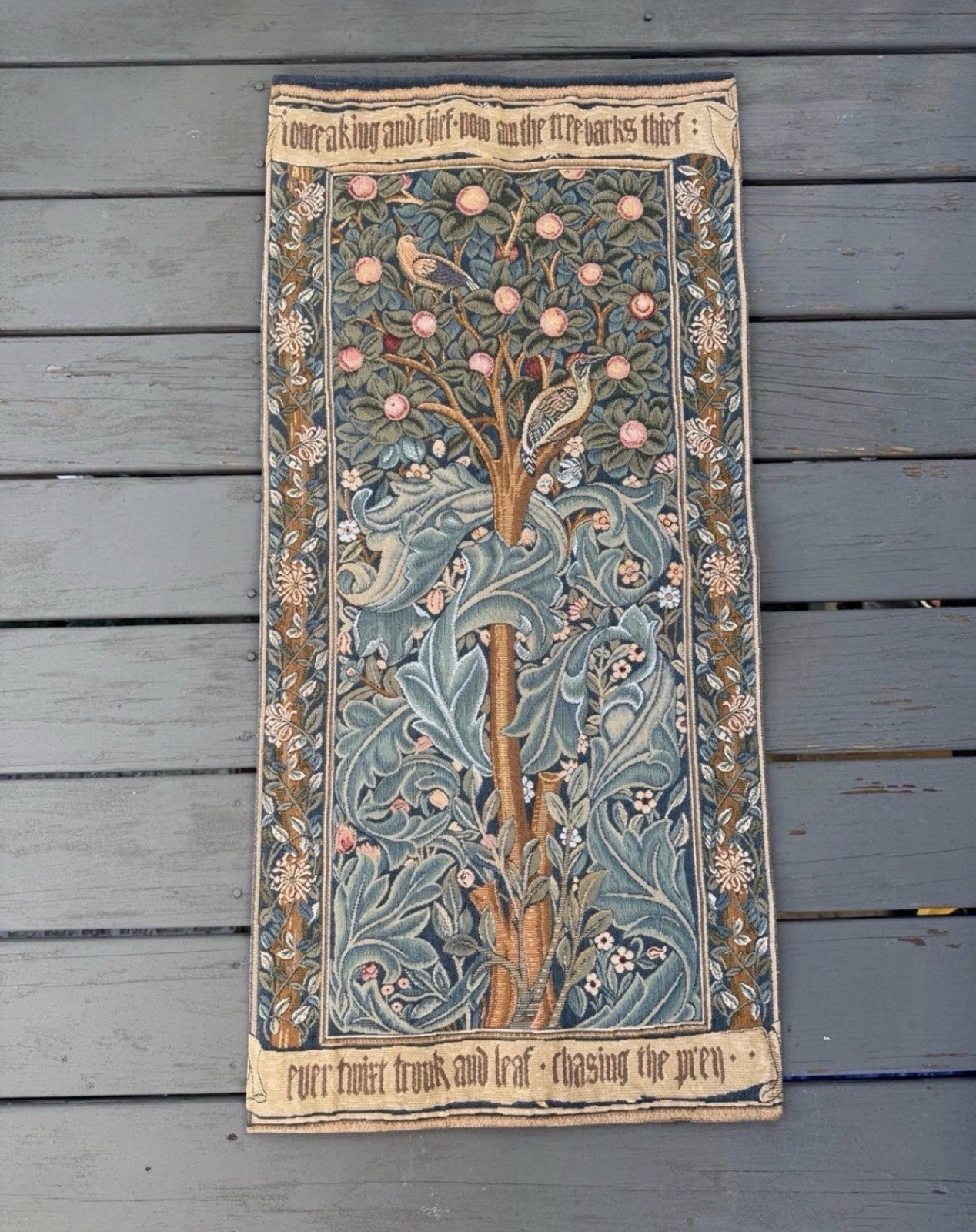 Vintage French Woodpecker Tapestry Wall Hanging Bedroom William Morris Tree