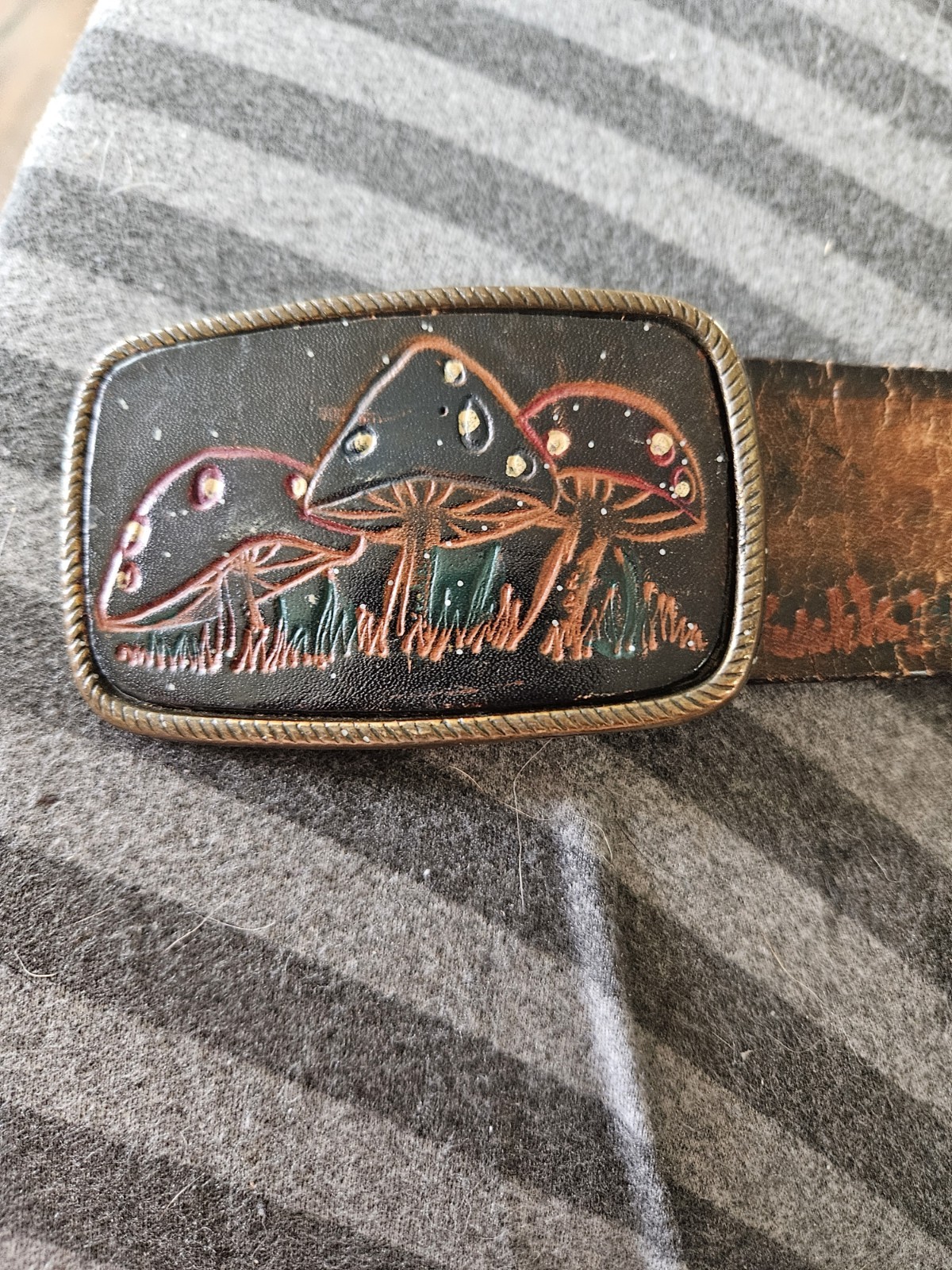 Vintage 70s Handpainted Mushroom Belt With Buckle 