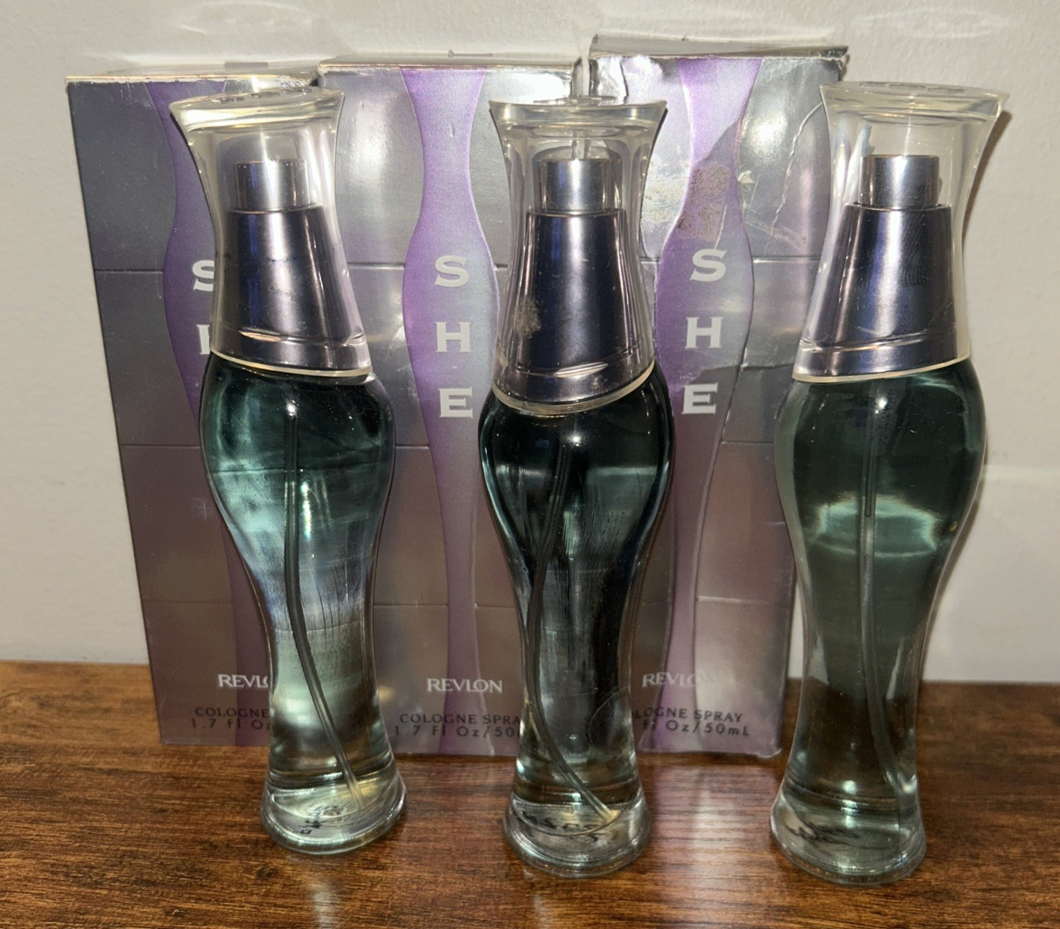 3x Vintage Revlon SHE Cologne Spray 1.7 fl oz / 50ml - Rare Discontinued NEW BOX