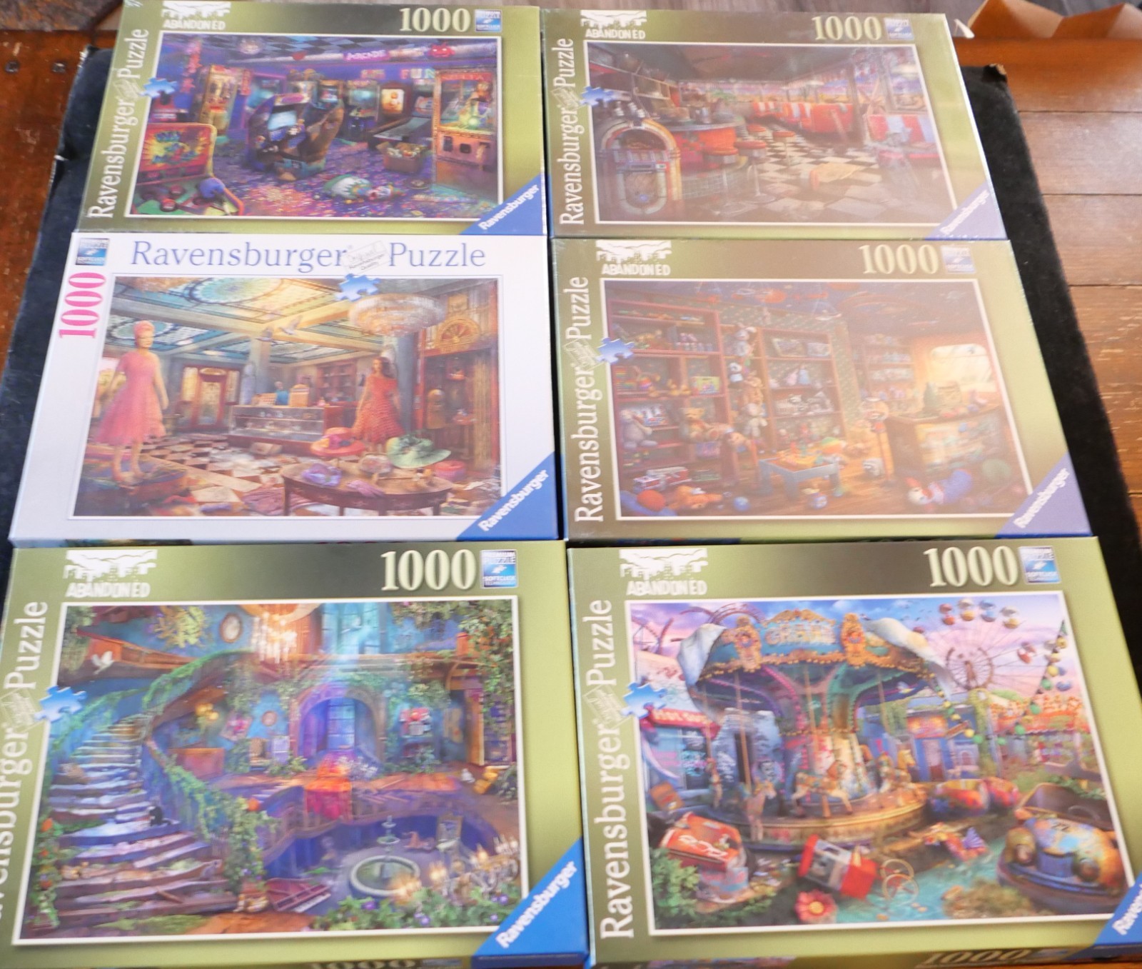 LOT OF 6 RAVENSBURGER 1000 pc puzzles ABANDONED SERIES - FORGOTTEN ARCADE & MORE