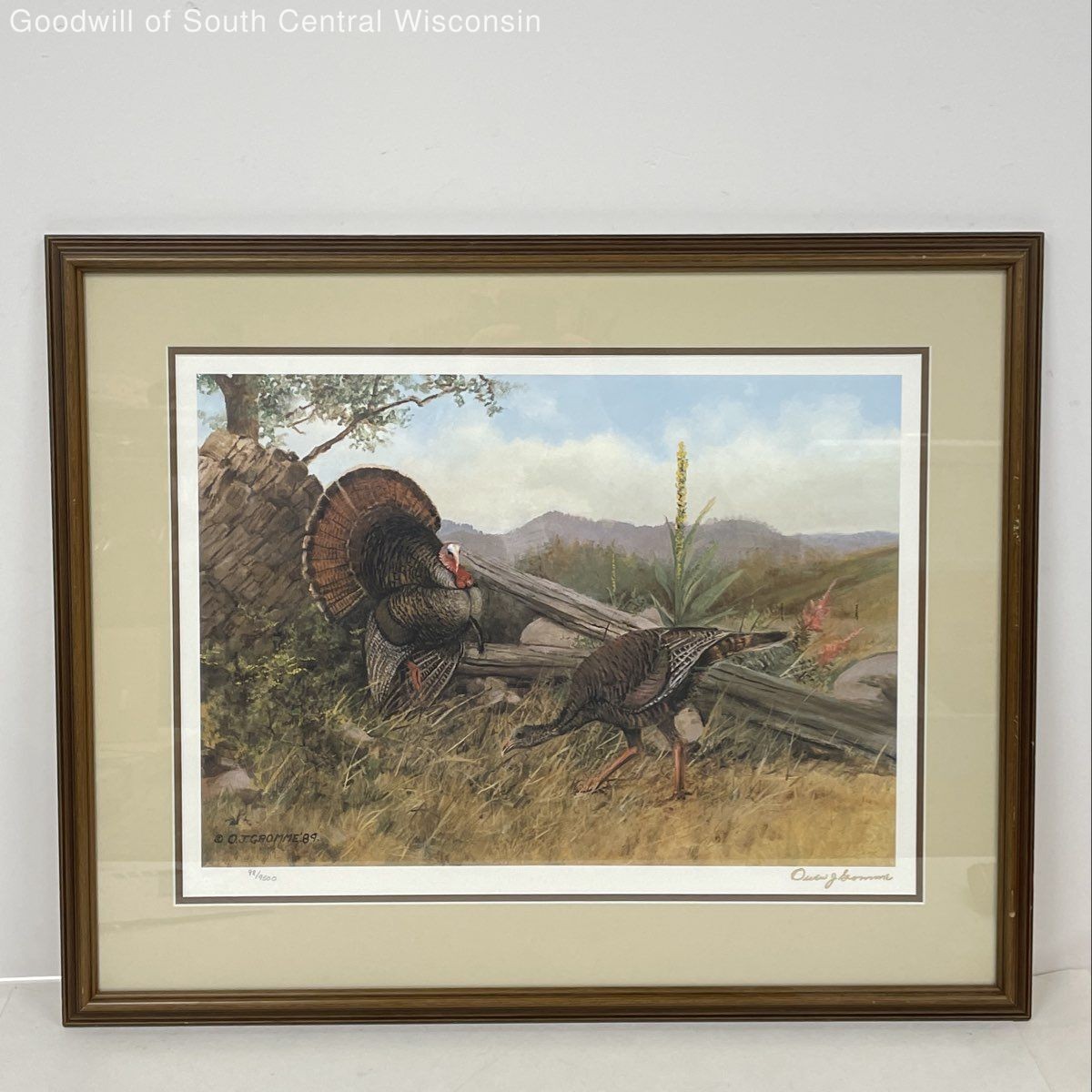 Vintage O.J. Gromme 1989 Wild Turkey Print Signed Numbered 98/9500 Framed Art