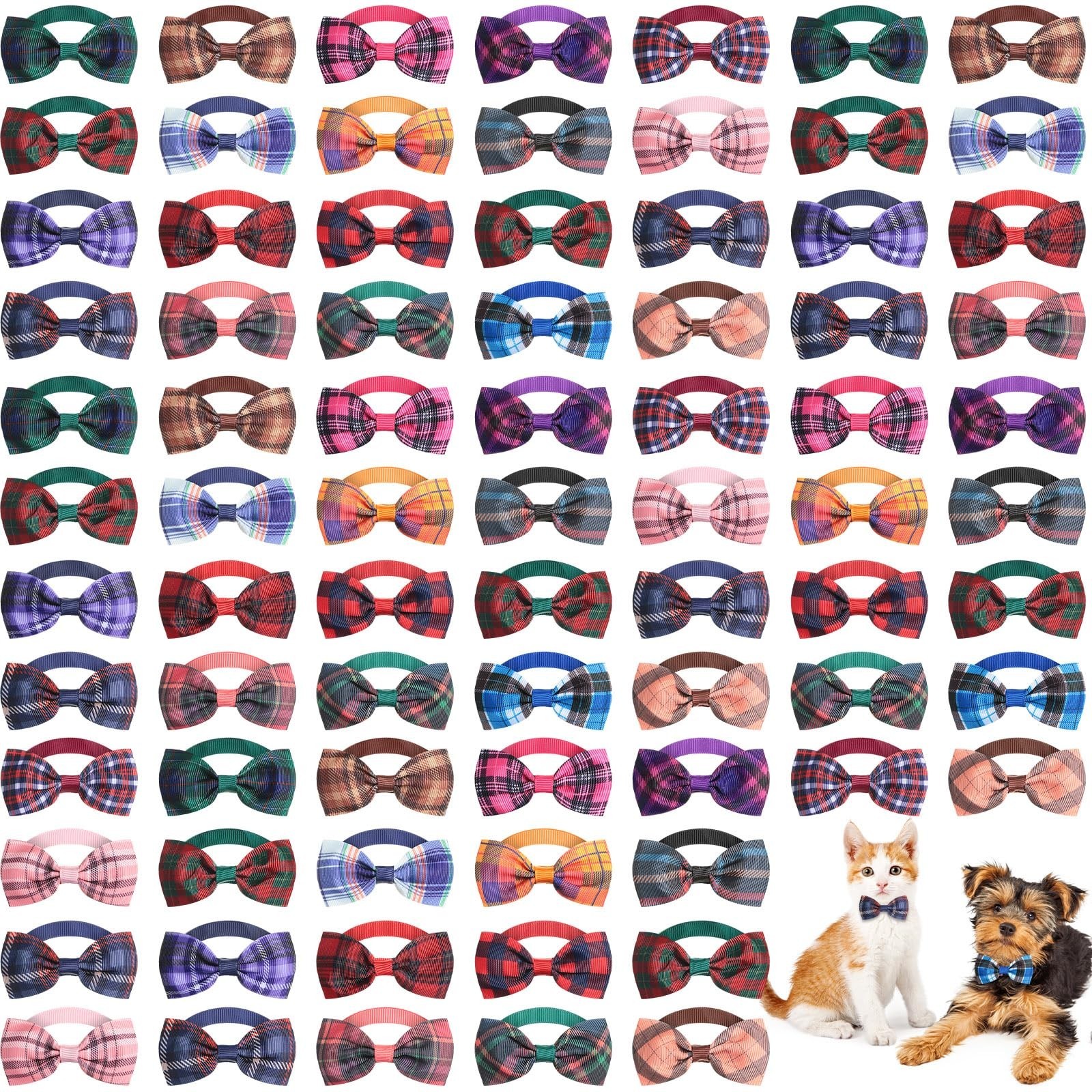 Wesiti 80 Pcs Dog Bow Ties for Small Dogs Assorted Pattern Pet Bowtie Collar ...