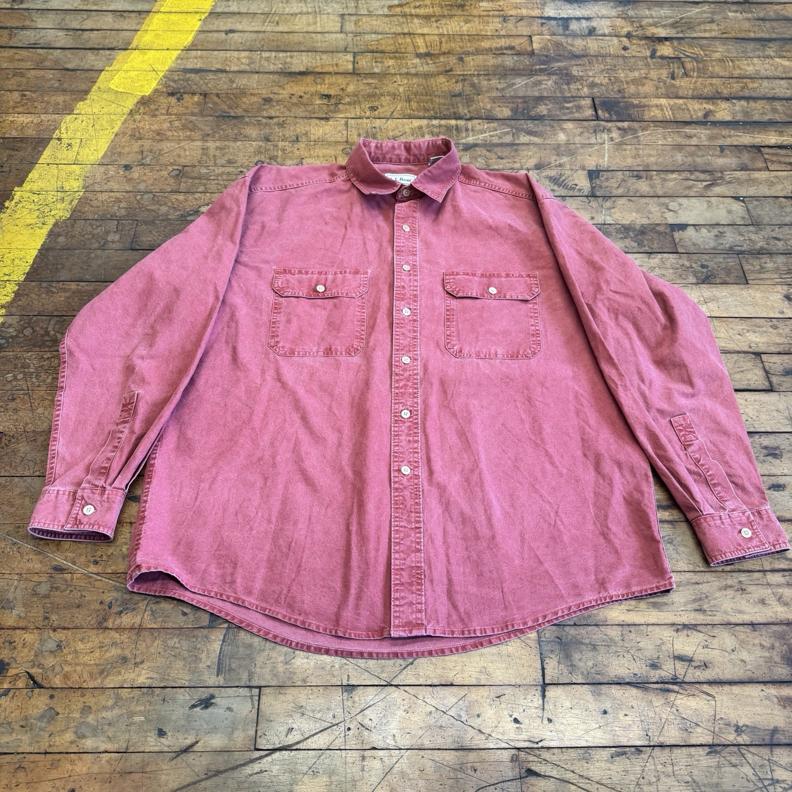 Vintage LL Bean Button Down Shirt Cotton KT99 Red Men’s Large Regular Canada 90s