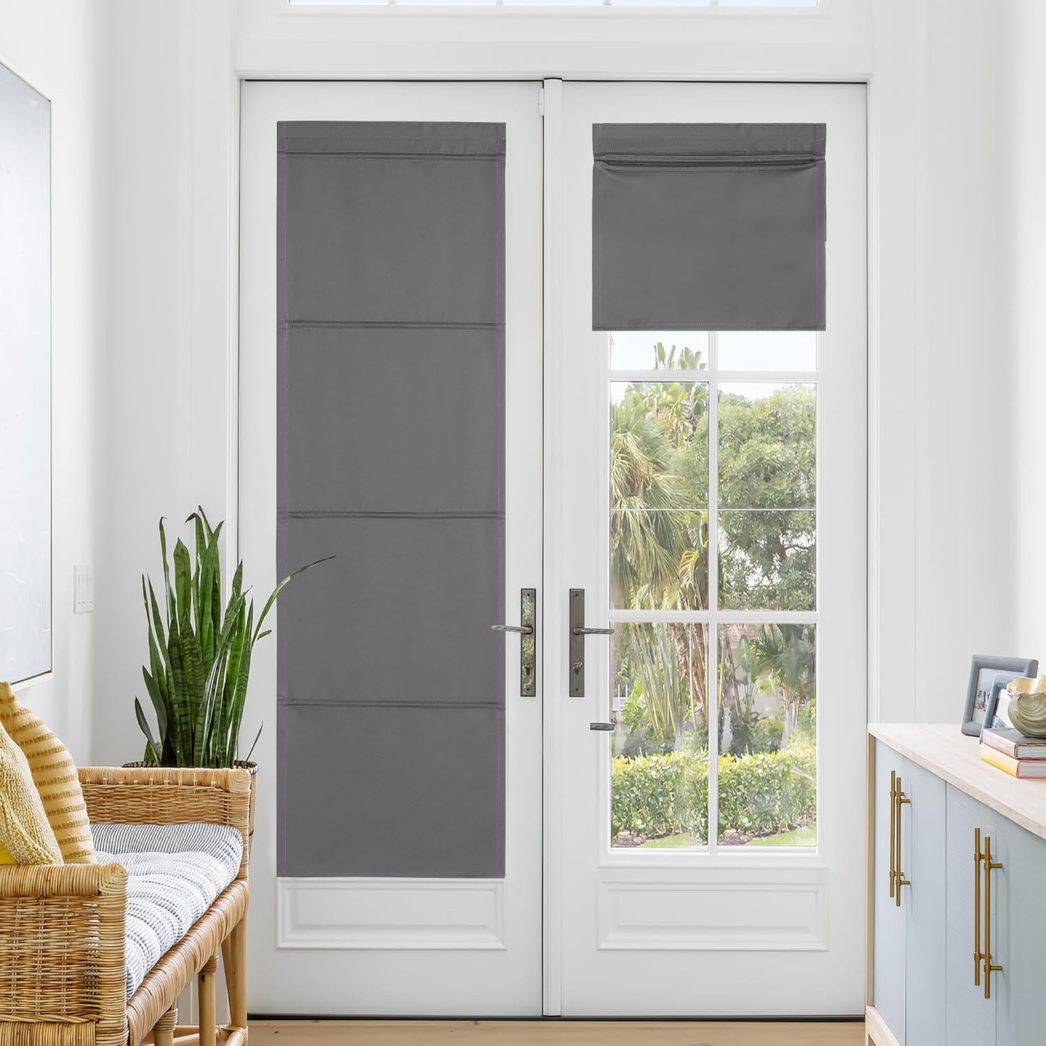Blackout Door Blinds, No Drill No Tools Thermal Insulated Shade for French Front