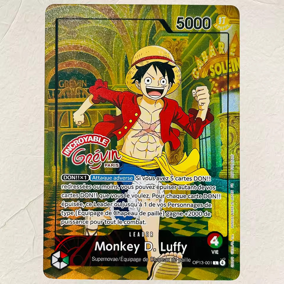 One Piece TCG Monkey D Luffy OP13-001 Grevin Paris Promo Leader Holo Rare Card