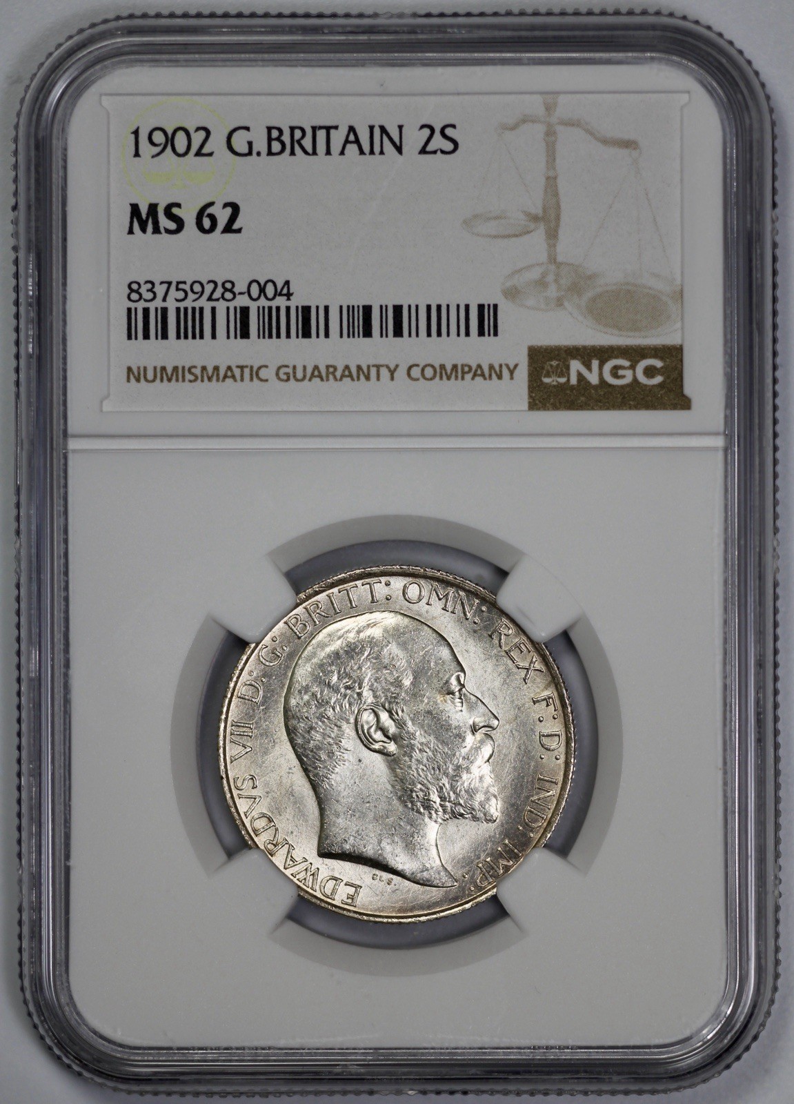 1902 Great Britain Silver Florin NGC MS 62 2 Shilling