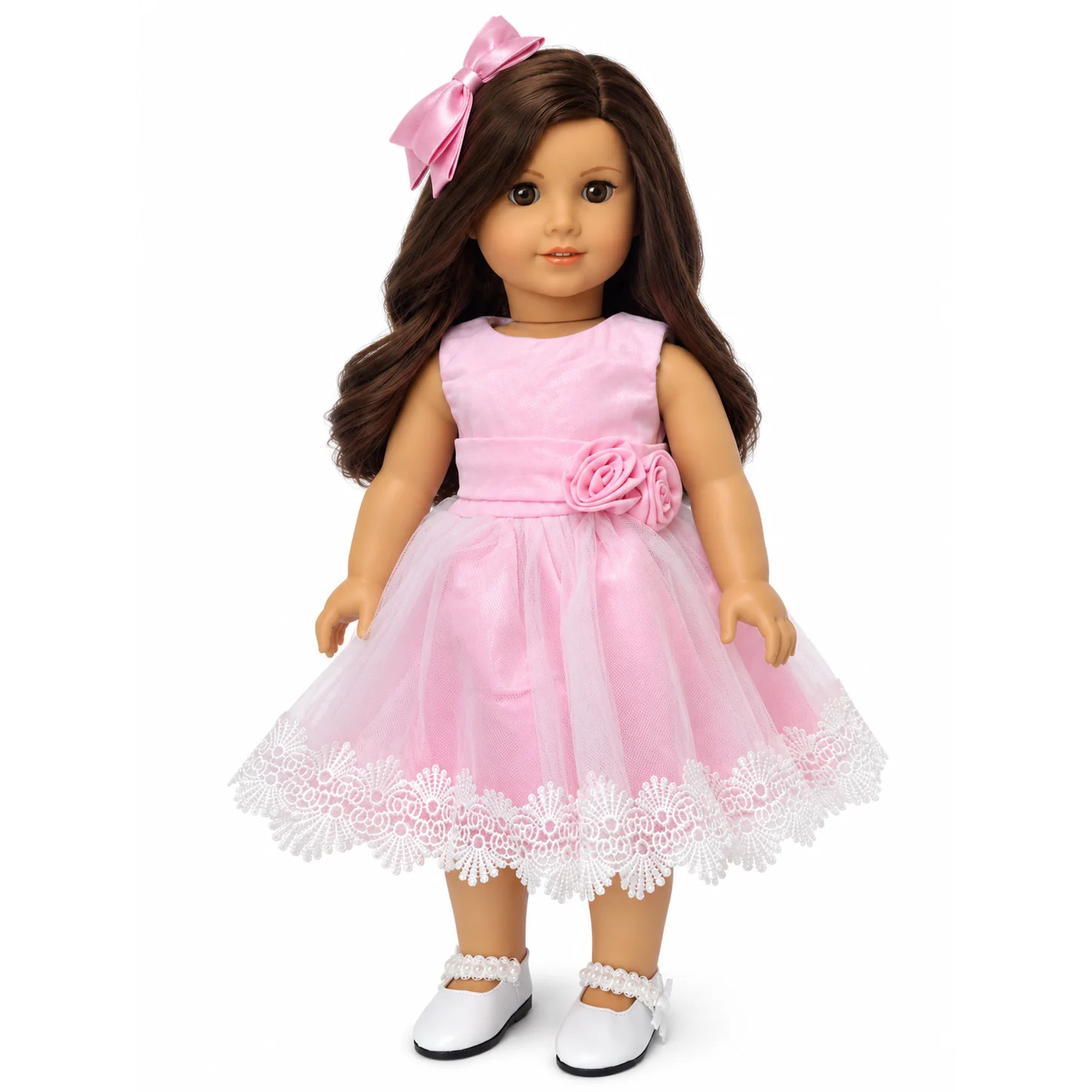Pink Party Dress with White Lace Trim 18