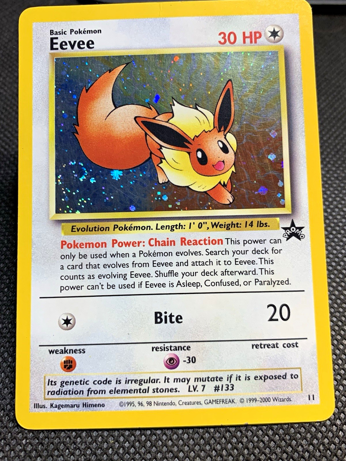 Eevee Wotc Promo Holo 11/53 Pokemon TCG Card w/ Swirl Eevee Wotc Promo Holo 11/53 Pokemon TCG Card w/ Swirl