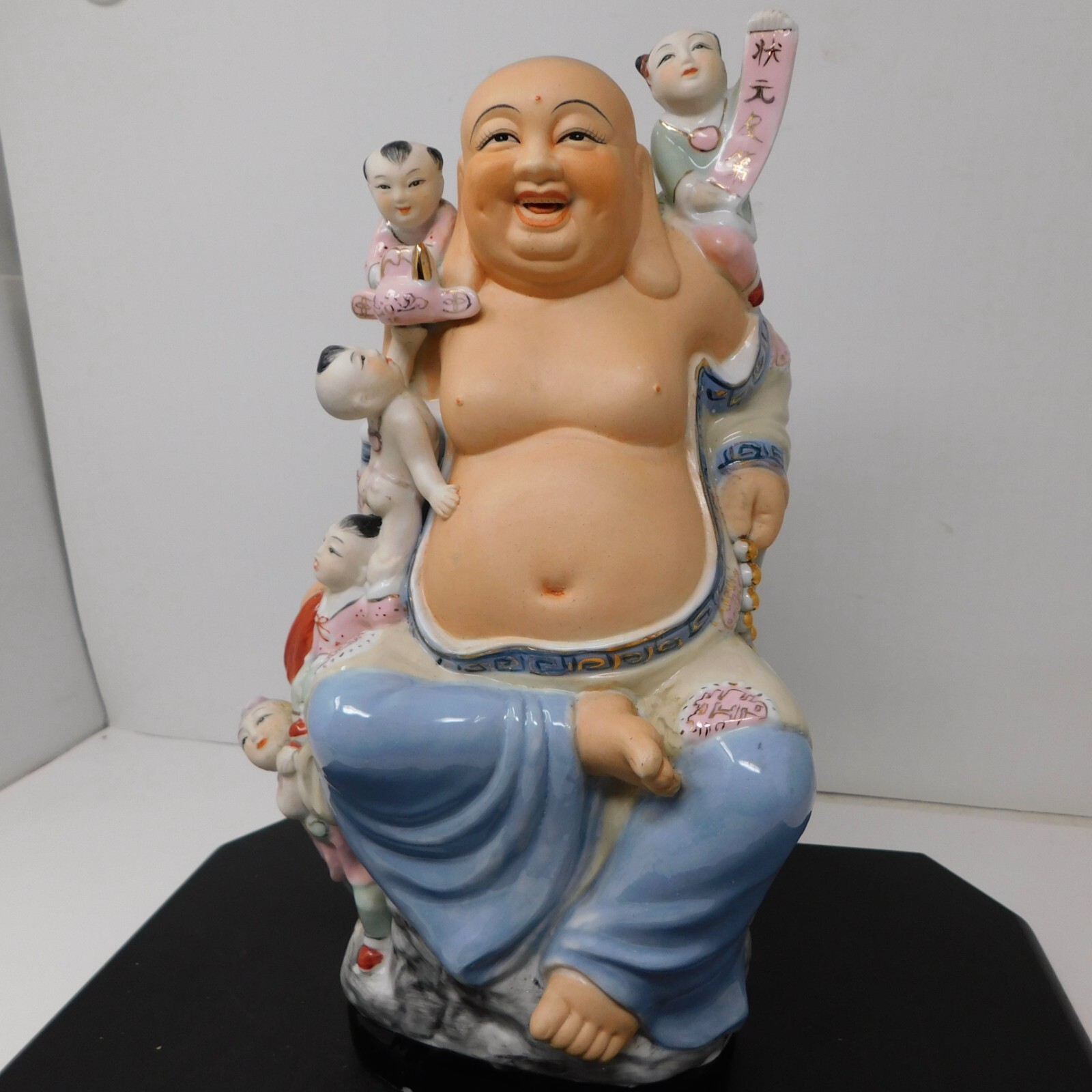 Vtg Chinese Asian Jingdezhen Laughing Happy Buddha Climbing Children Porcelain