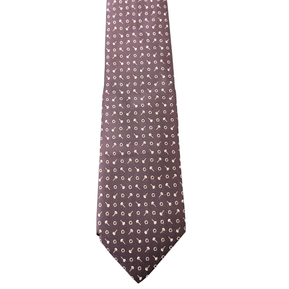 NWOT Rare Vintage Hermès 100% Silk Men\'s Brown Tie With Nuts & Bolts