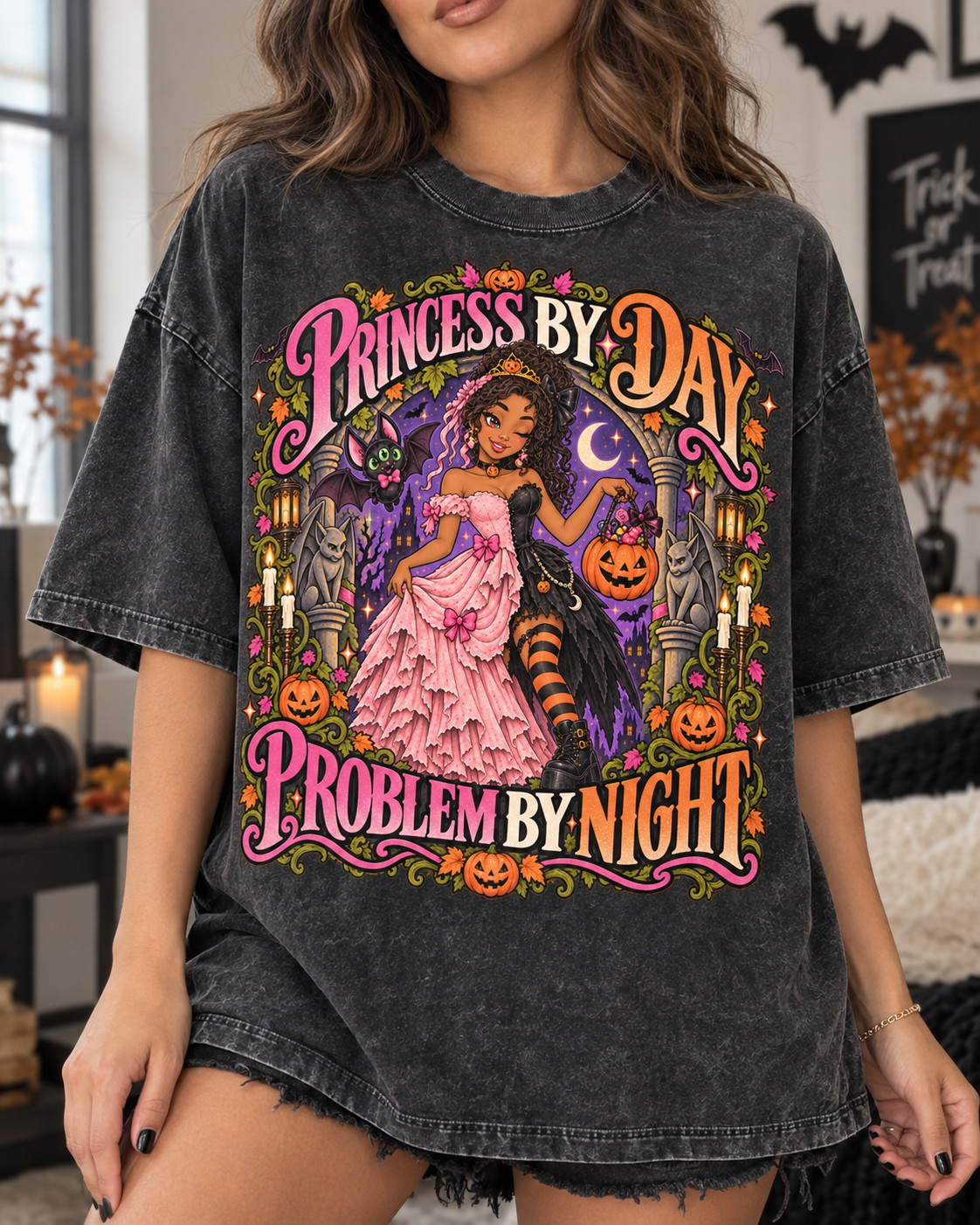 Vintage Washed - Princess by Day, Problem by Night Halloween Shirt