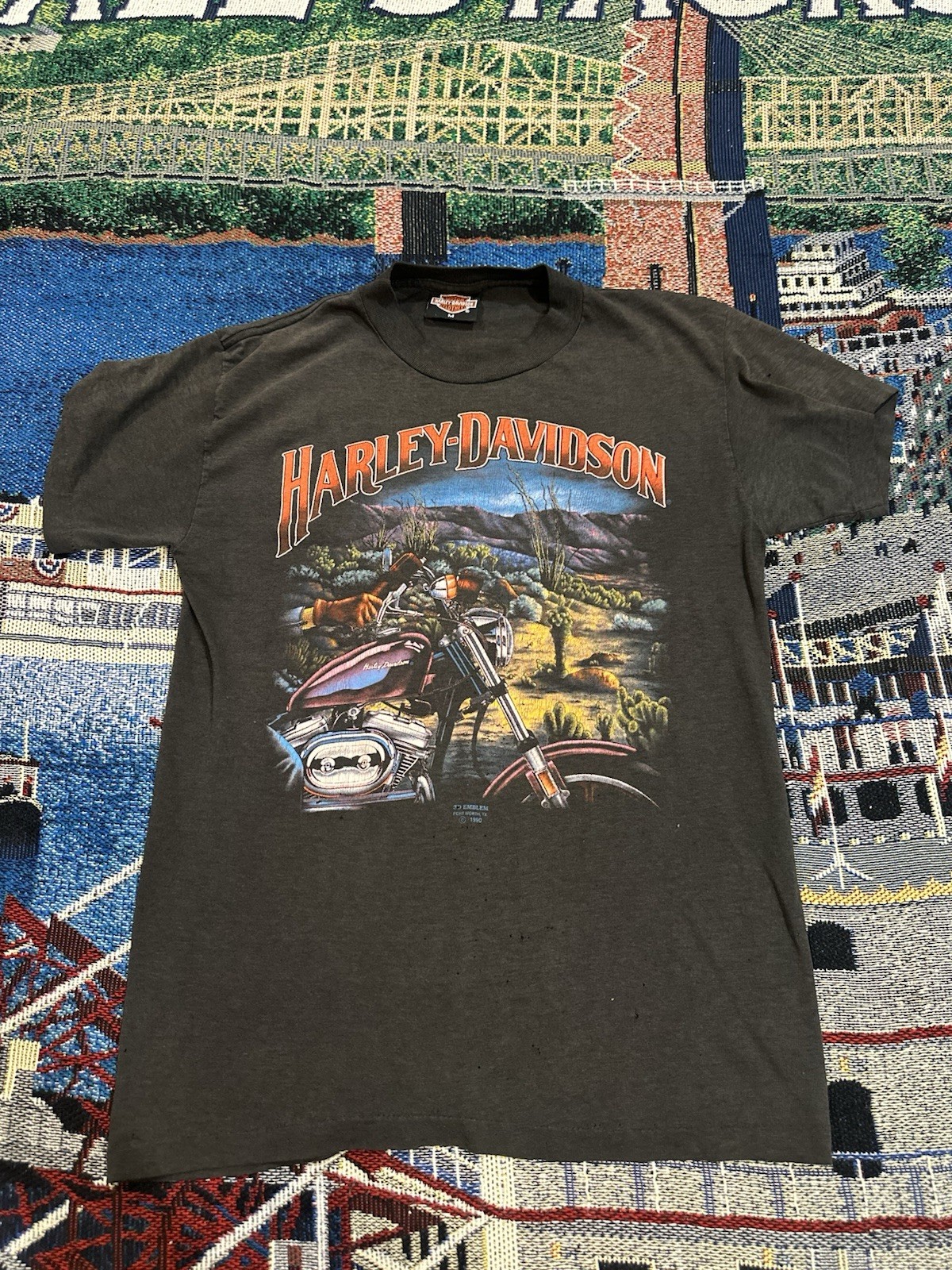 Vintage Harley-Davidson 1990 Vintage 3D Emblem Black Shirt Size M