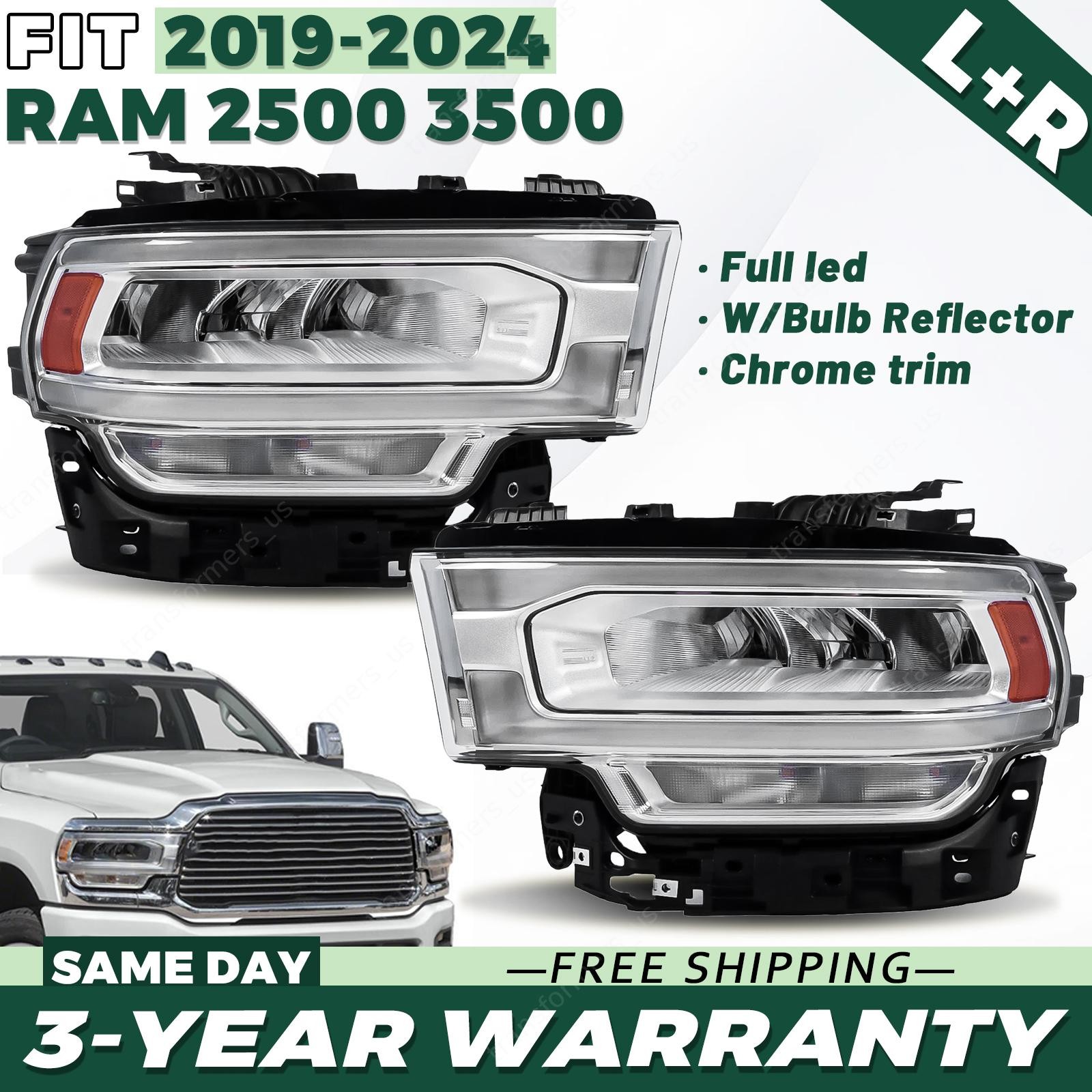 For 2019-2024 Ram 2500 3500 Headlight Full LED W/Reflector Pair Side Headlamp