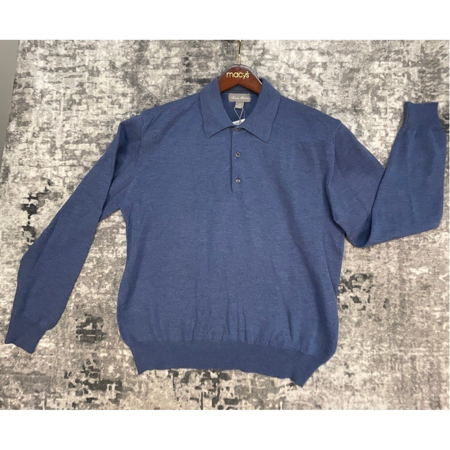 Toscano Firenze Polo Sweater Men L Blue Zegna Baruffa Merino Wool Academia NWT