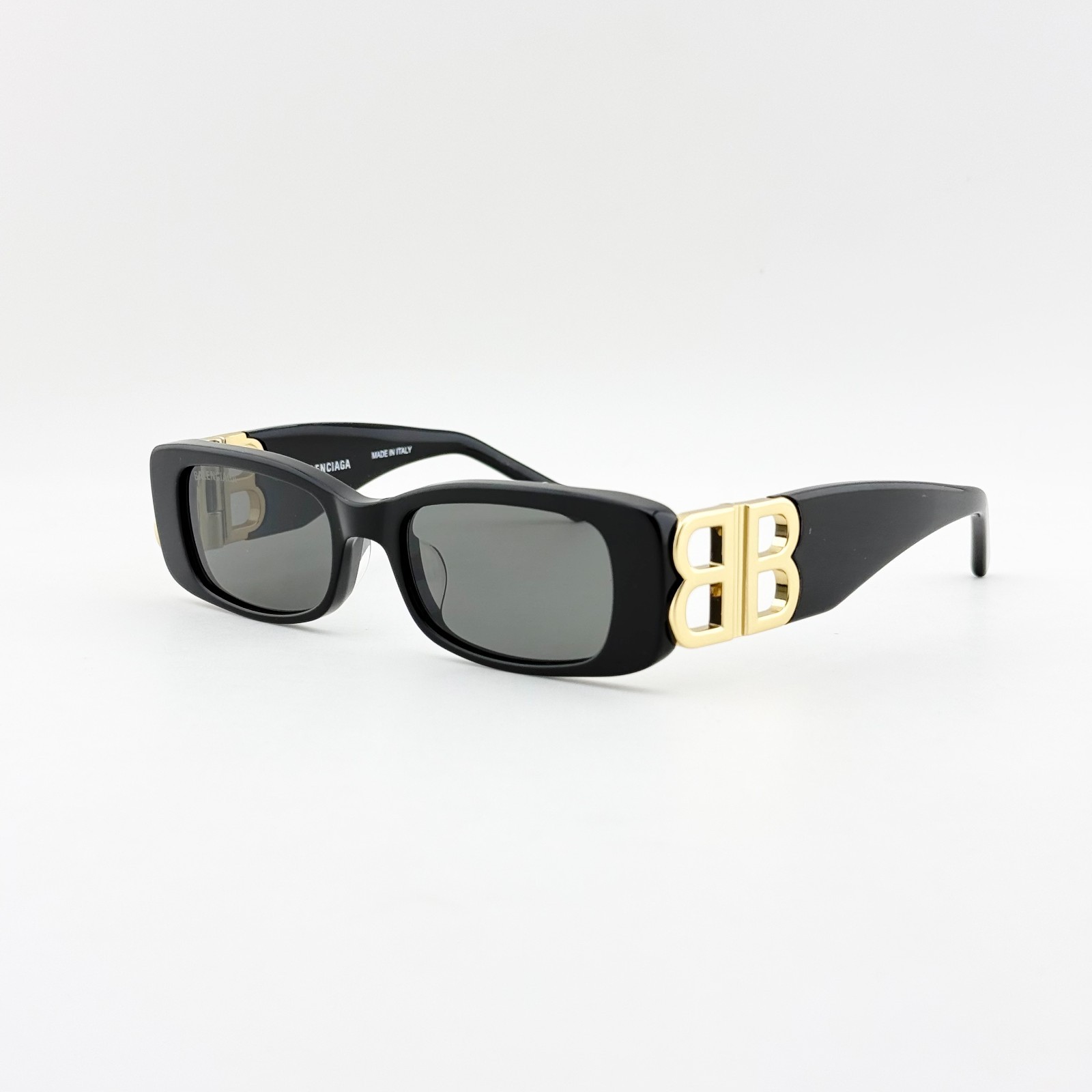 Balenciaga BB0096S 001 Black Gold Sunglasses Grey Lens 51mm Women Rectangle