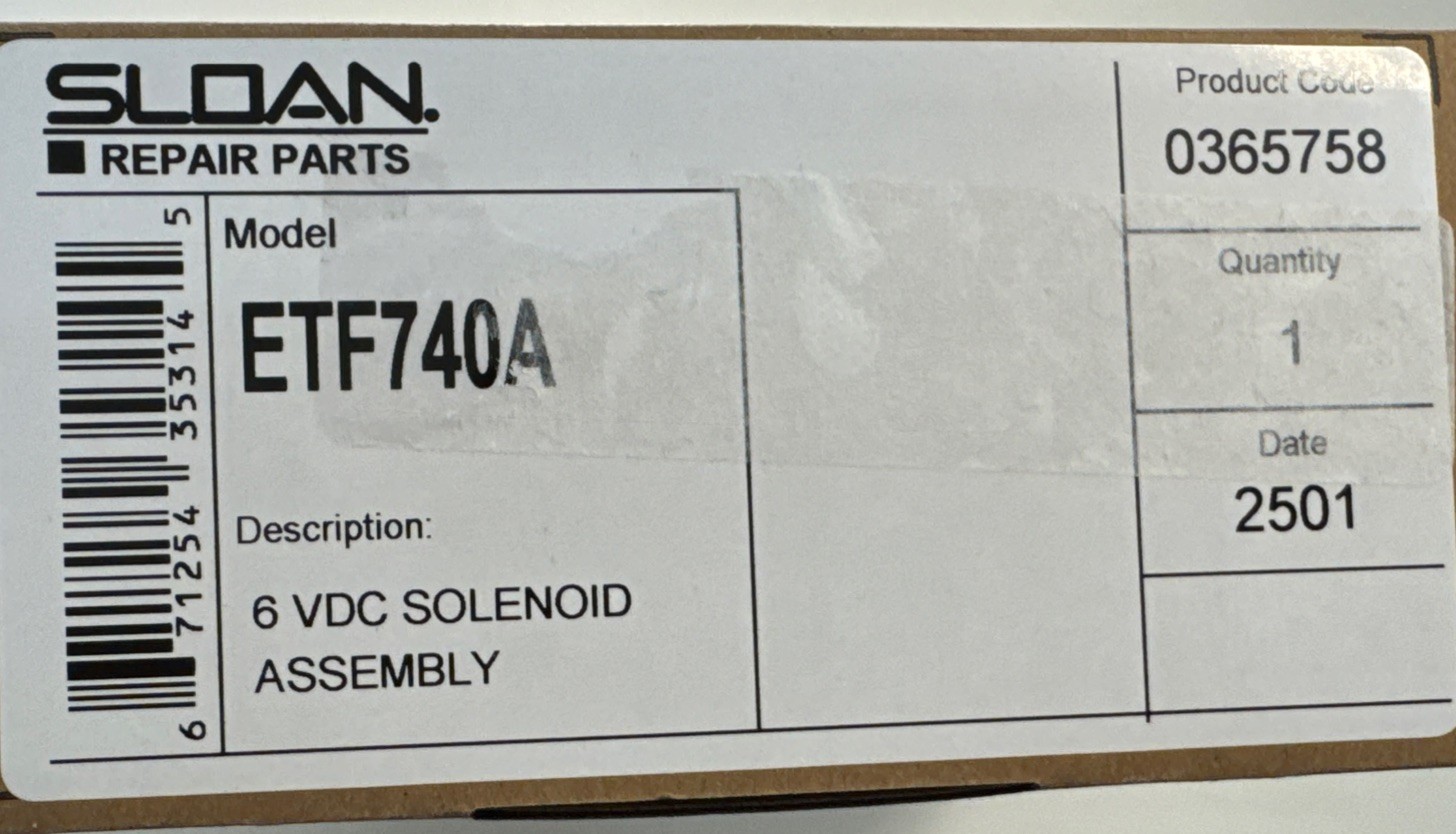 NEW SLOAN ETF740A SOLENOID ASSEMBLY 6VDC NEW SLOAN ETF740A SOLENOID ASSEMBLY 6VDC