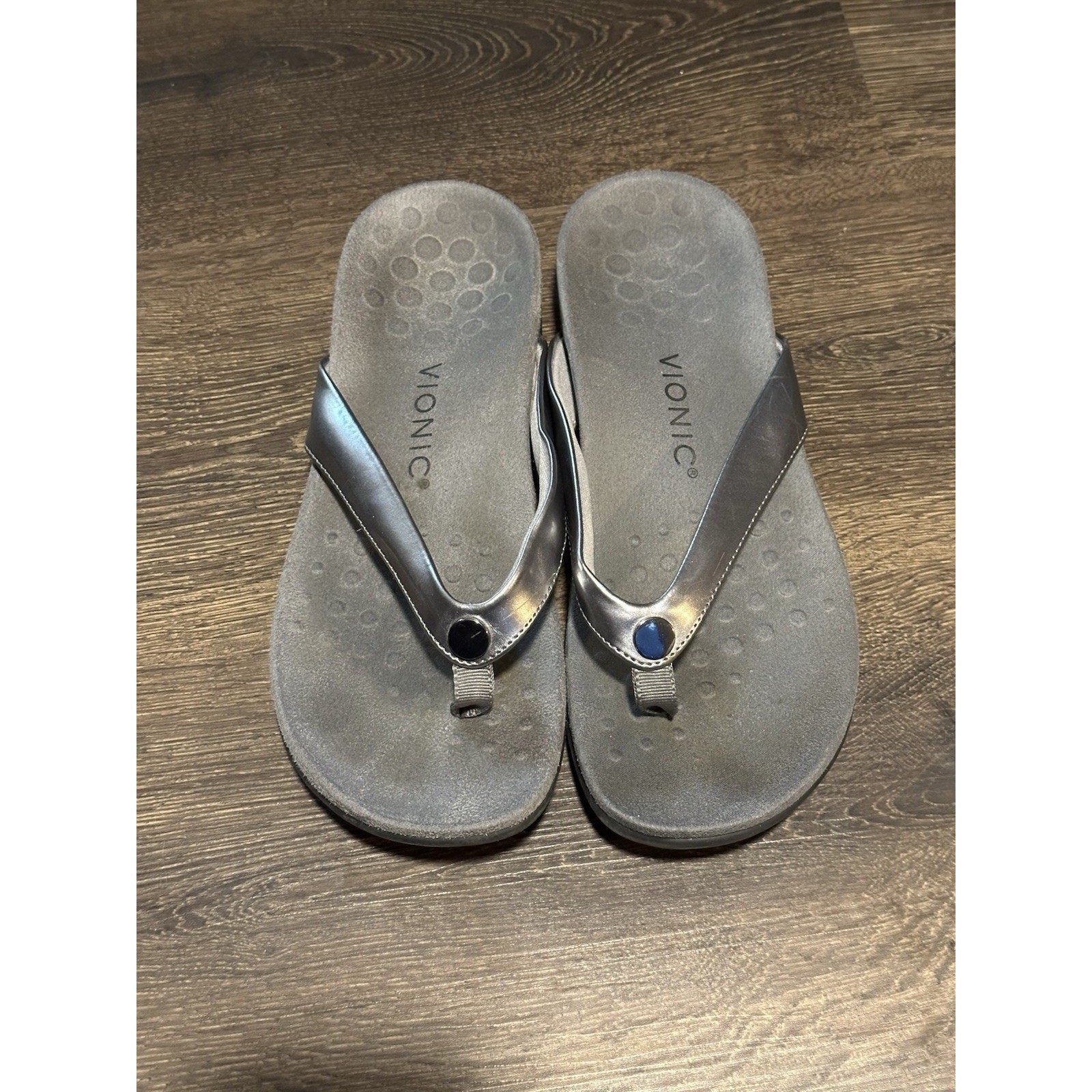 Vionic Tide Davina Women\'s Thong Sandals Size 8M Silver Gray Leather Flip Flop Vionic Tide Davina Women\'s Thong Sandals Size 8M Silver Gray Leather Flip Flop