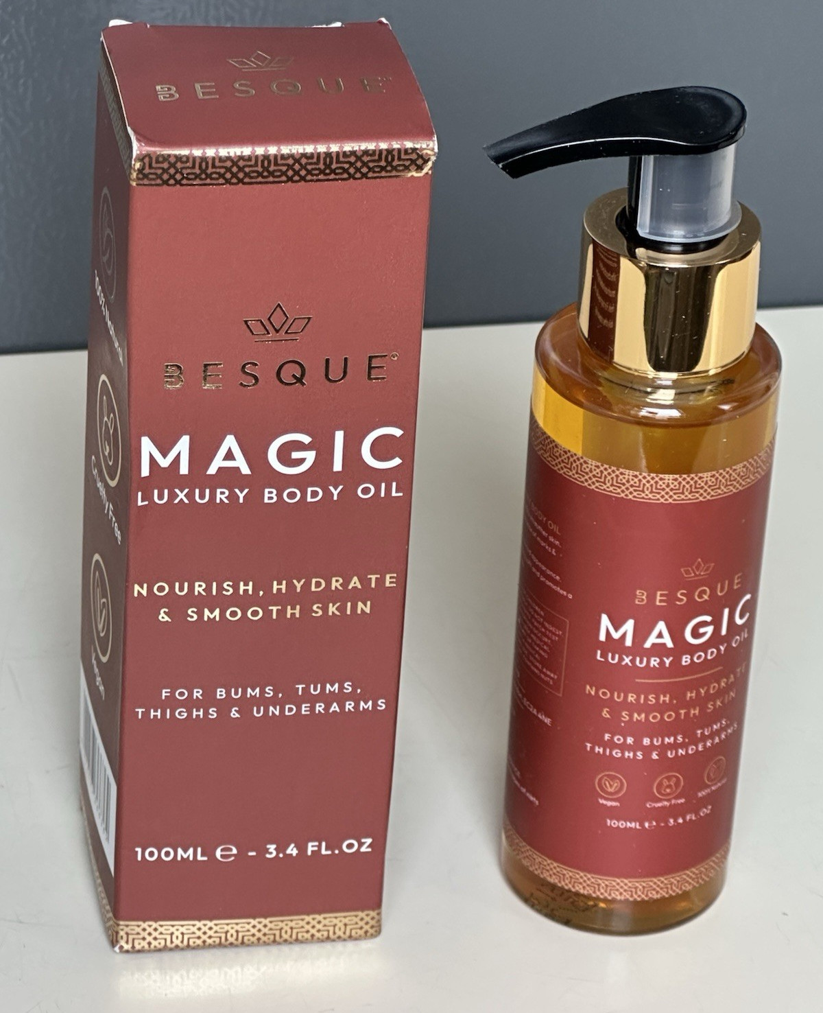 Besque Magic Luxury Body Oil 3.4 fl oz / 100 ml NEW Retails For $65 NEW SEALED Besque Magic Luxury Body Oil 3.4 fl oz / 100 ml NEW Retails For $65 NEW SEALED