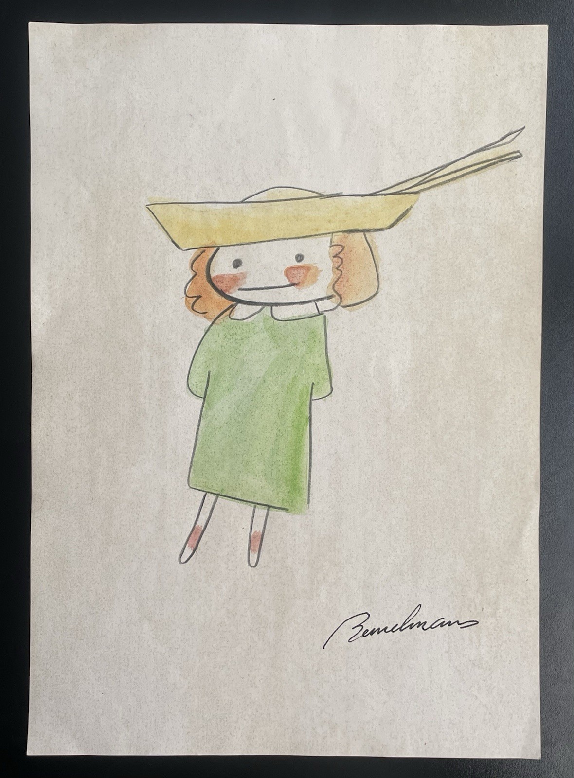 Ludwig Bemelmans drawing and painting on paper signed and stamped, vintage