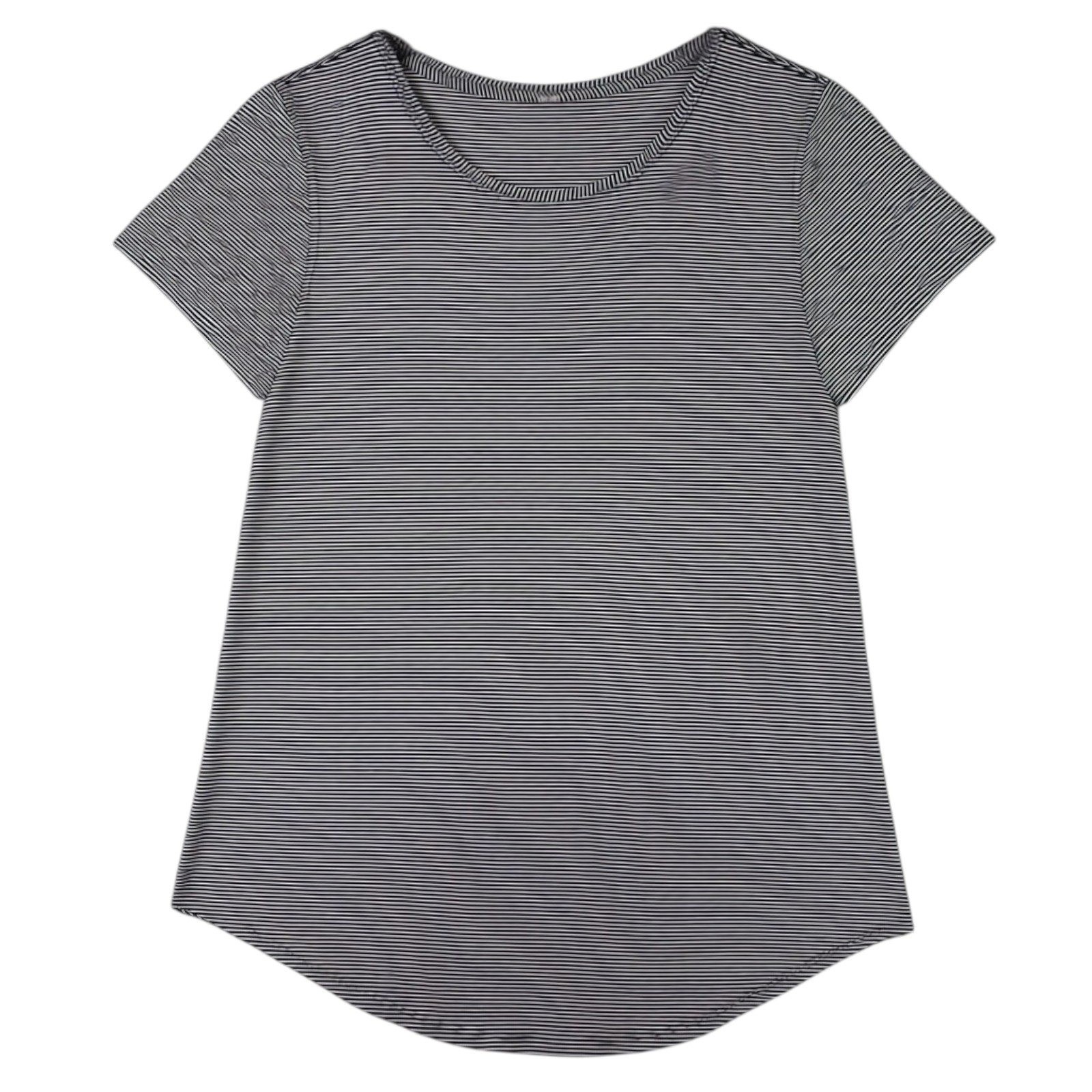 Lululemon Shirt Women 8 Black White Striped Pima Cotton Love Crew III Top Casual