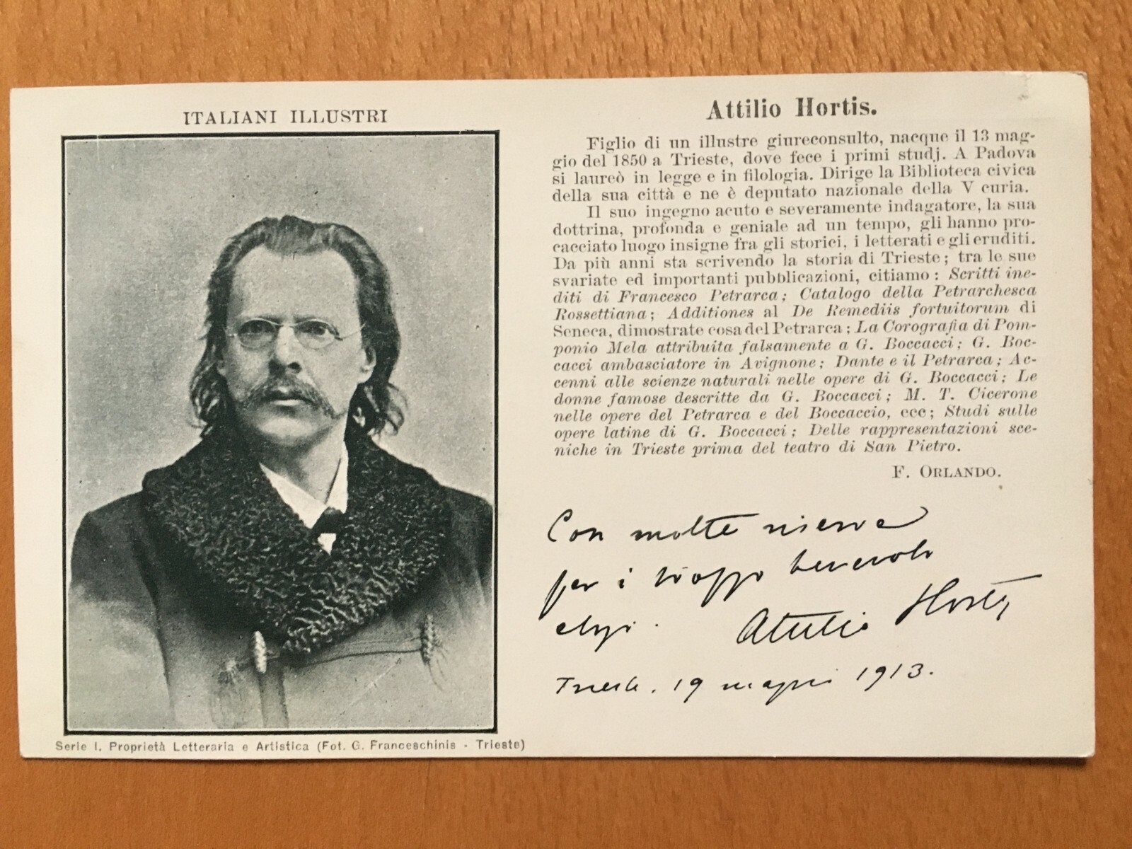 Attilio Hortis Autograph Postcard