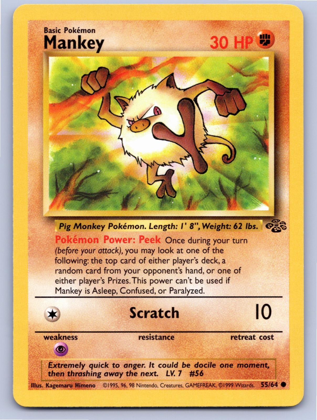 1999 POKEMON JUNGLE MANKEY 55/64 UNLIMITED C NM A97152 FREE S&H 1999 POKEMON JUNGLE MANKEY 55/64 UNLIMITED C NM A97152 FREE S&H