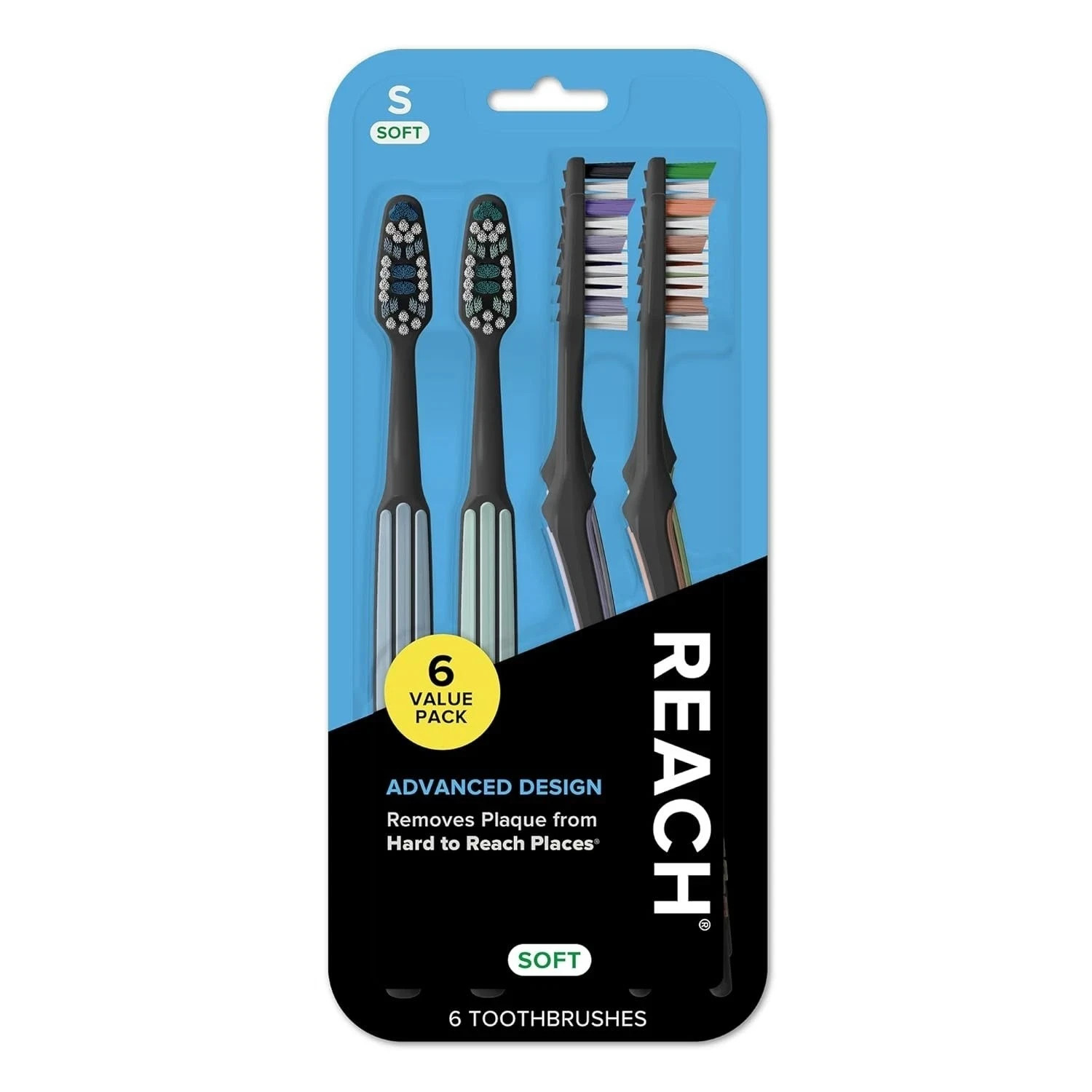 Reach Advanced Design Soft Toothbrush with Cap 6 Pack