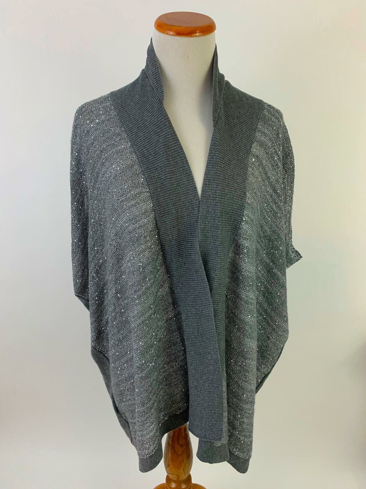 LOFT gray silver sparkle cotton blend cocoon cardigan sweate Women\'s XL NEW NWT